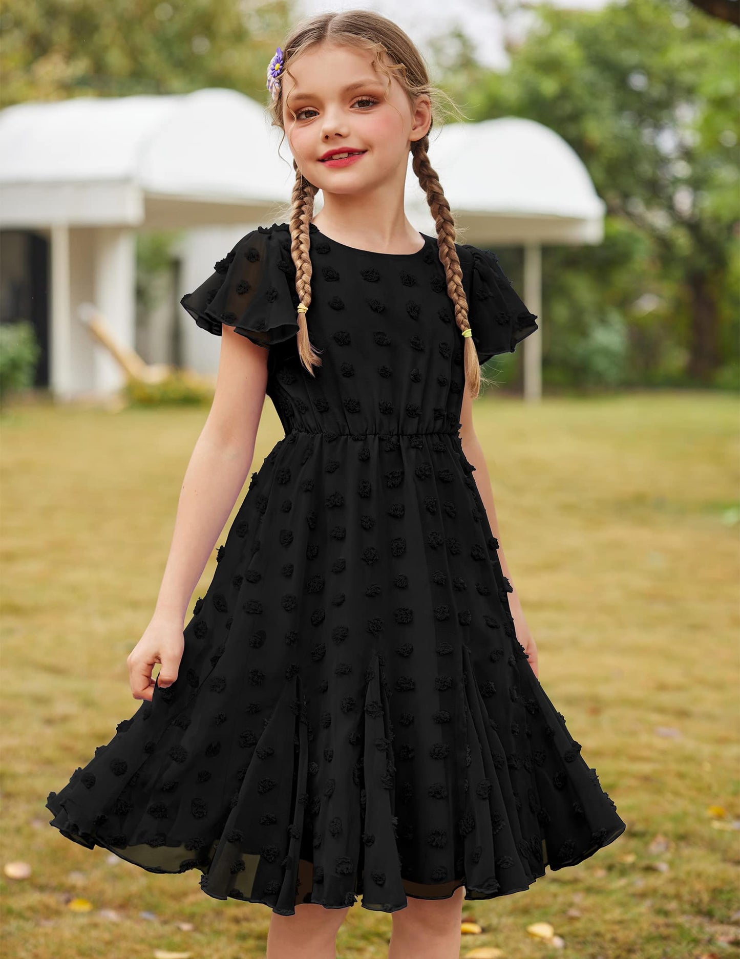 Flypigs Kleid Mädchen Festlich Hochzeit Party Kurzarm Sommer Freizeitkleid Prinzessin Chiffon Kleider Kinder Teenager Kleidung 3-12 Jahre