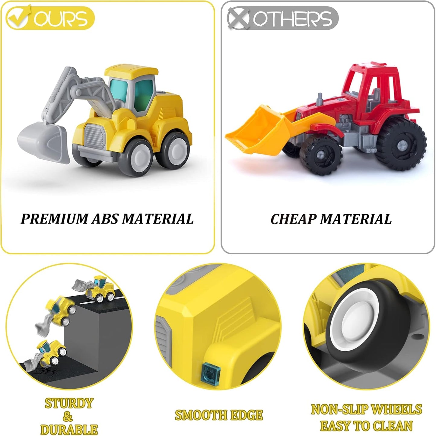 CARLORBO Auto Spielzeug Traktor Bagger Kinder 2 Jahre - Baufahrzeuge kinderspielzeug ab 18 Monate 3 Jahre Drücken und Losfahren Sandspielzeug Geschenk für Junge Mädchen (4 pcs)