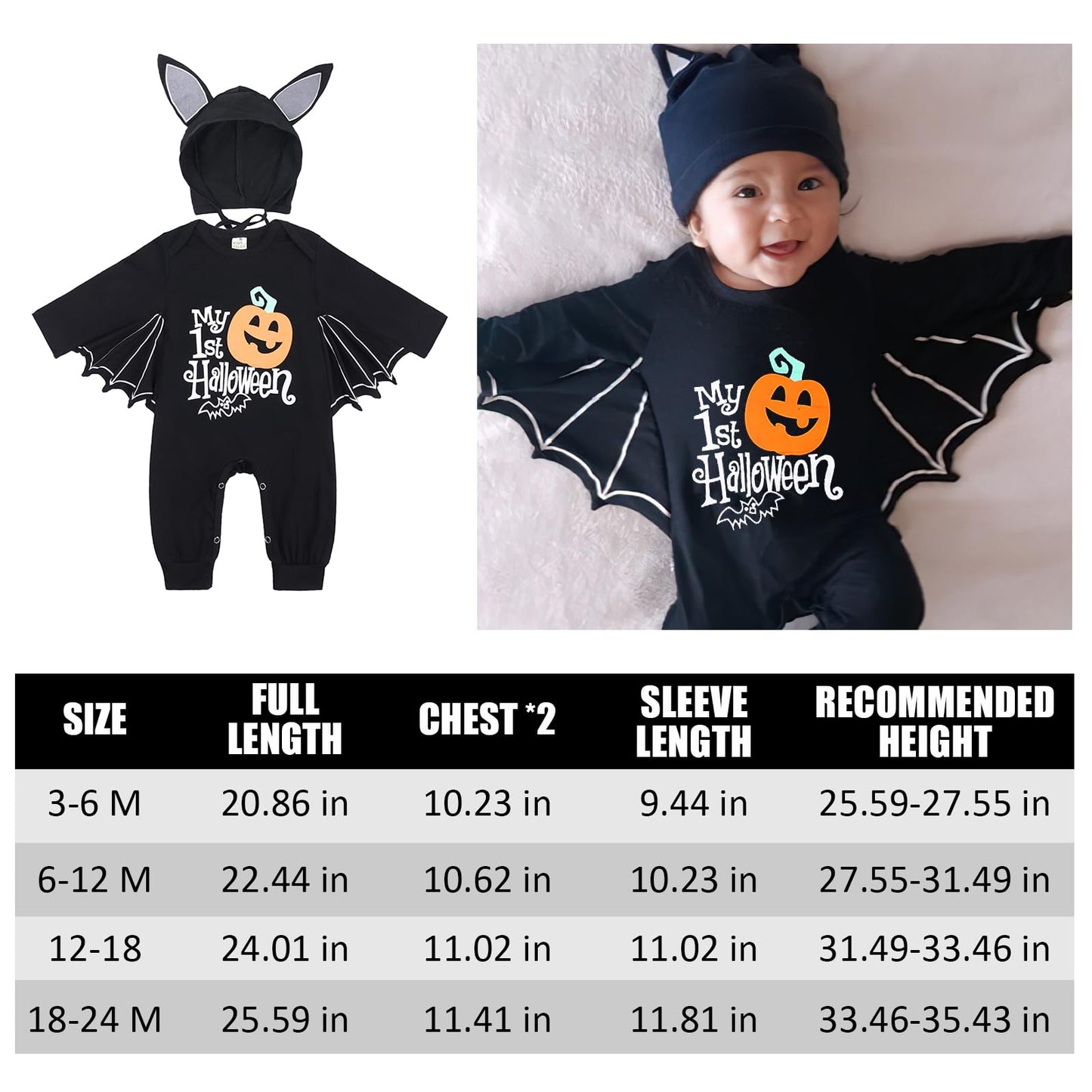 Halloween Costume Baby, Bat Costume Baby, Halloween Romper Newborn, My First Halloween Outfit Babies Halloween Costume, Babies Bat Costume 0-24 Months