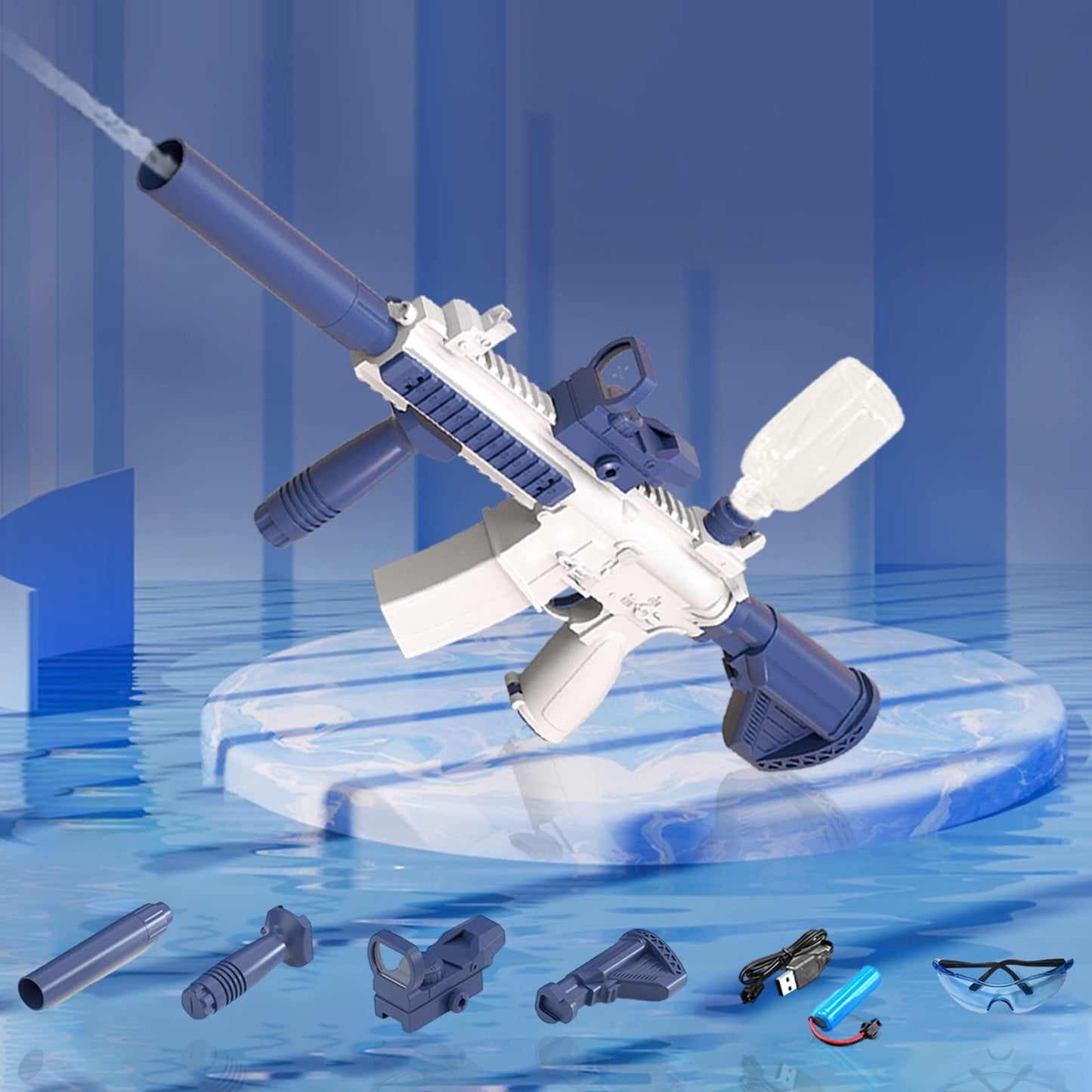 Elektrische Wasserpistole Sehr Stark Wassermaschinenpistole mit Wiederaufladbare Batterie Squirt Gun Wasser Spielzeug bis zu 20ft,Outdoor Water Gun Schießspiel für Erwachsene and Kinder (Blau)