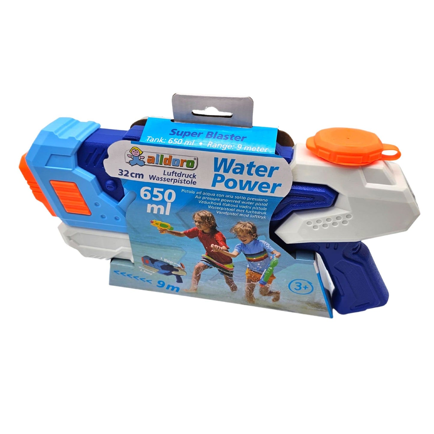 alldoro 60103 Water Power Wasserpistole ca. 27 cm, Reichweite bis zu 8 Meter, Wasserkanone mit 240 ml Wassertank, für Kinder ab 3 Jahren