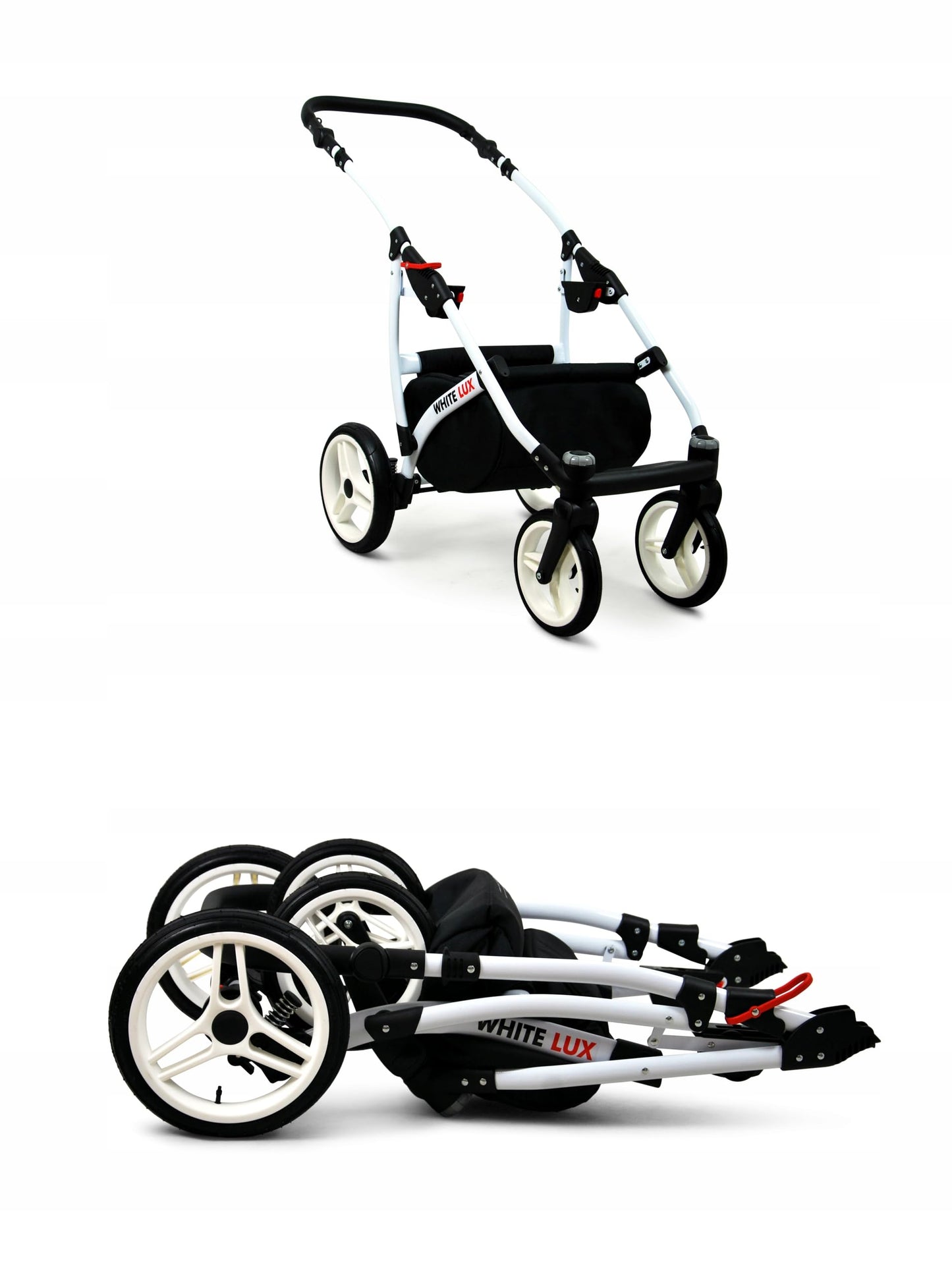 BabyLux® Bambimo stroller set 3 in 1 - White Lux - incl. carrycot, buggy sports seat, car seat - stroller set - combi stroller with changing bag, rain cover, etc.