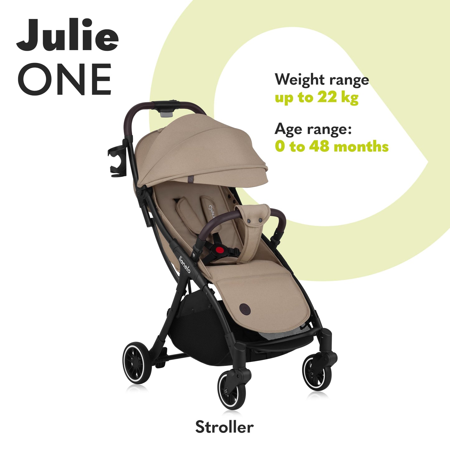 LIONELO Julie One Buggy Pushchair up to 22 kg, Adjustable Backrest and Footrest, Mosquito Net, Leg Warmer, Drink Holder and Transport Bag, Foldable