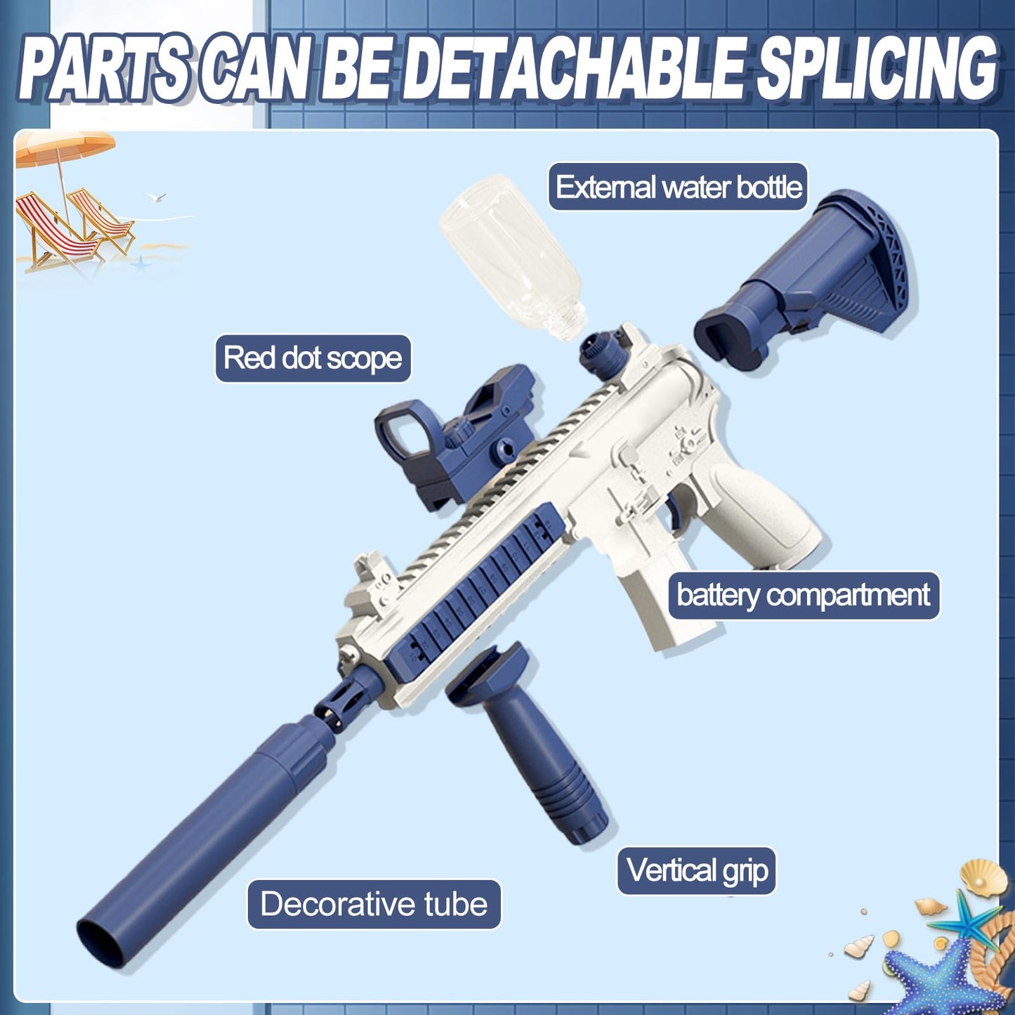 Elektrische Wasserpistole Sehr Stark Wassermaschinenpistole mit Wiederaufladbare Batterie Squirt Gun Wasser Spielzeug bis zu 20ft,Outdoor Water Gun Schießspiel für Erwachsene and Kinder (Blau)