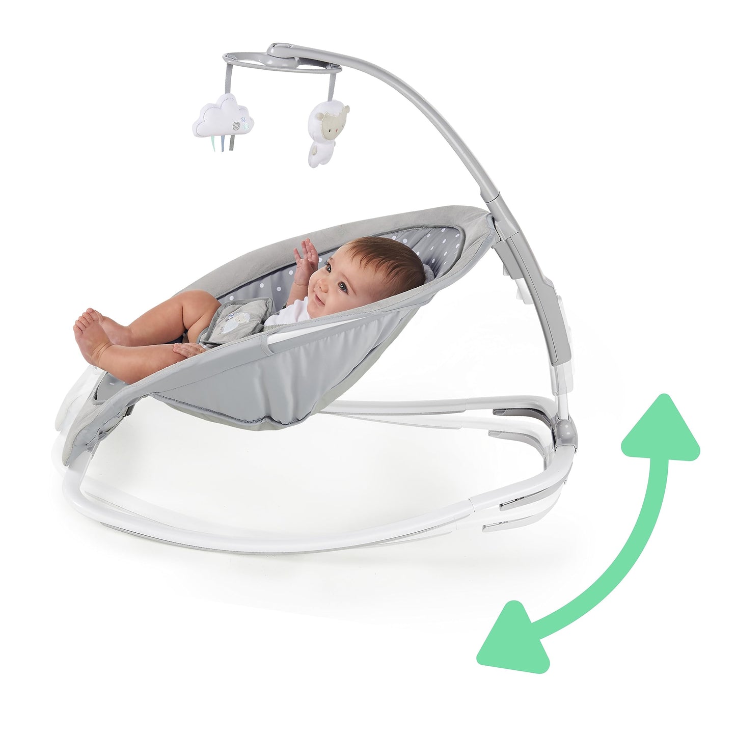 Ingenuity, Cuddle Lamb Babywippe Babyschaukel mit Schaukelfunktion und Vibrationen, Spielbogen mit 2 Plüsch Spielzeug, Musik, 4 Naturgeräuschen und Lautstärkeregler, ab Geburt bis 18 kg