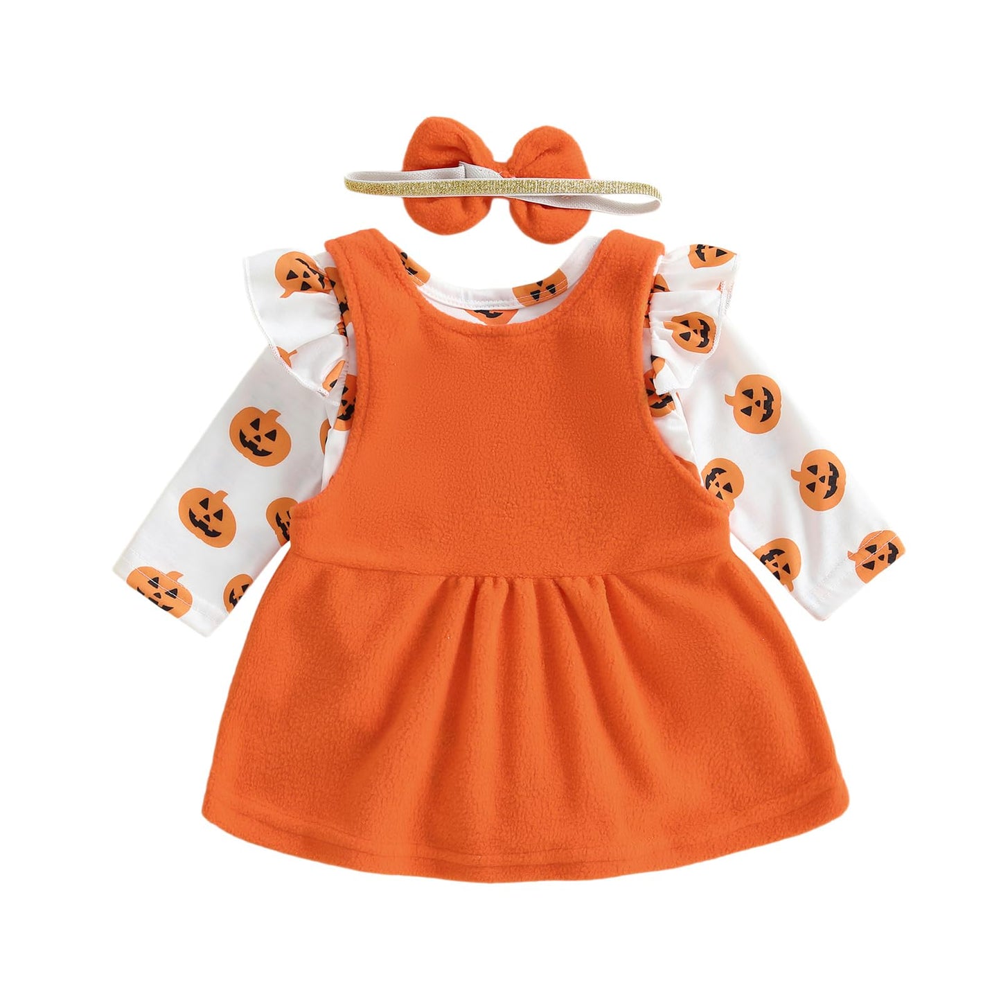 Geagodelia Baby Girl Halloween Clothing Outfit Pumpkin Ghost Baby Clothing Set Body Top + Jumpsuit Dress Newborn Soft Baby Set