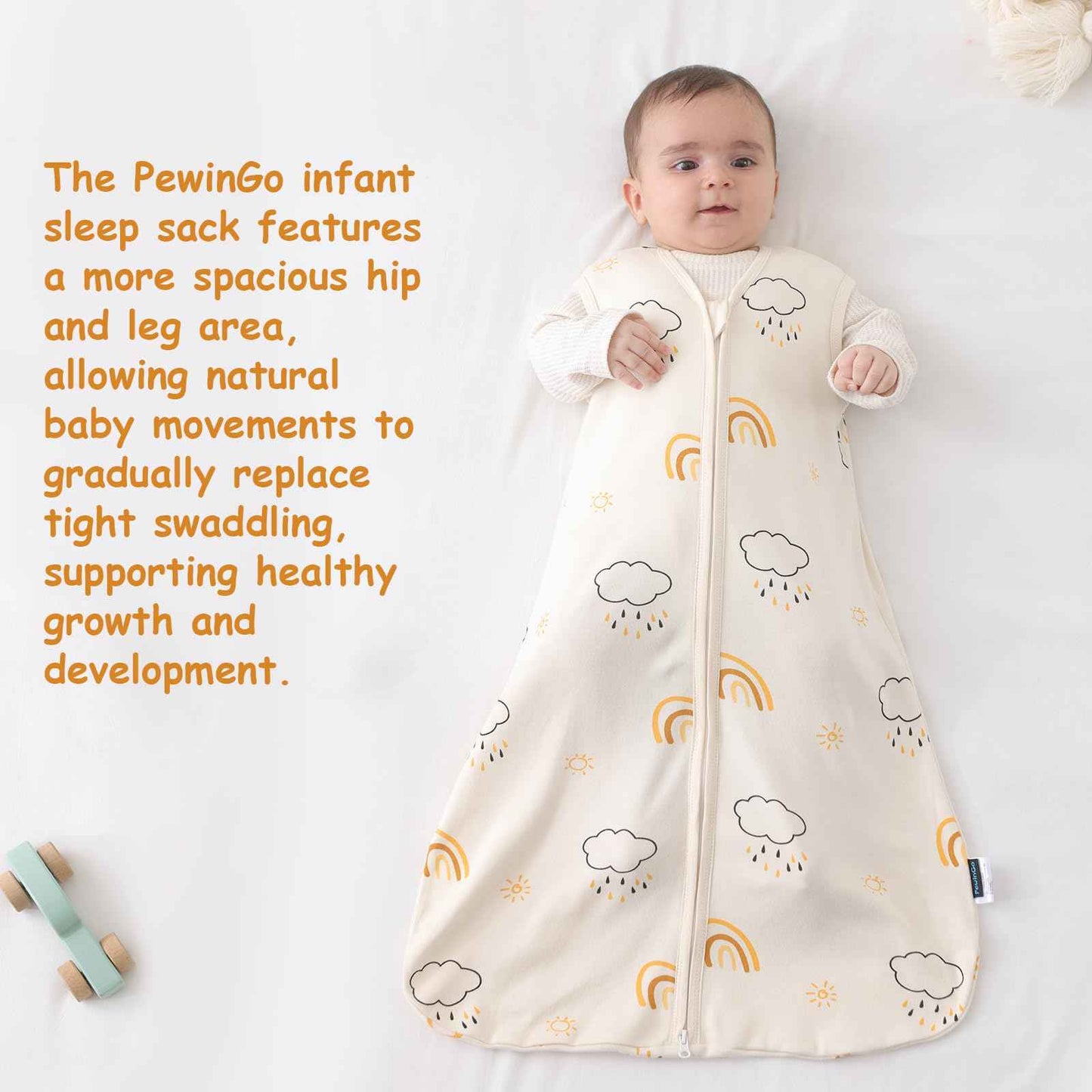 PewinGo Baby Sleeping Bag, 0.5 Tog, 2 Pieces, Made of 100% Cotton, for Newborns 0-6 Months, Double Zip, Soft & Breathable, Machine Washable (Beige)
