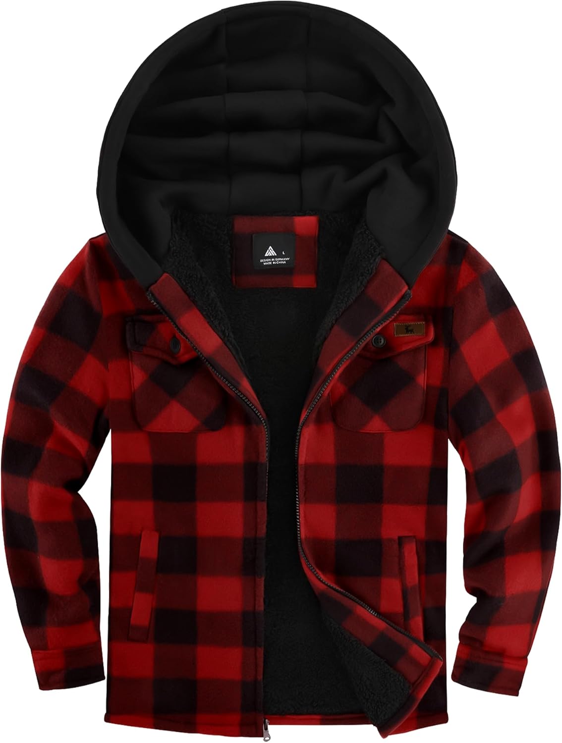 zitysport Shirt Jacket Boys Thick Hoodie Checked Jacket Children with Zip Warm Flannel Jacket Boys Sweat Jacket Outdoor Fleece Jacket Winter Jackets for Boys with Chest Pocket