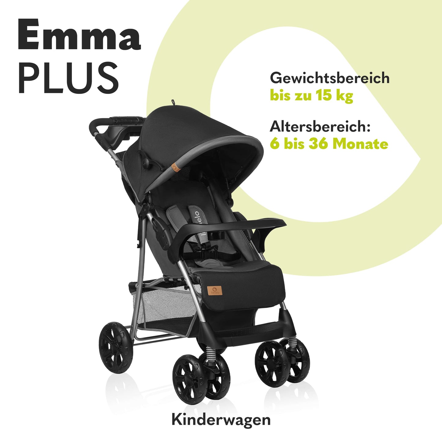 LIONELO Emma Plus stroller up to 15 kg, children's sports stroller, light modern small buggy with reclining position, foldable, large wheels, large basket, bag Stone