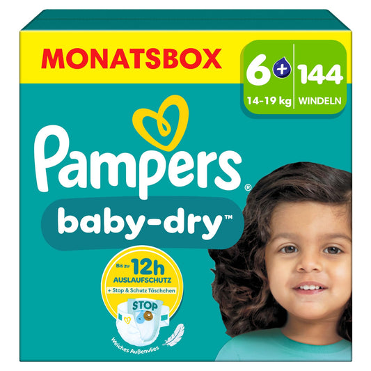 Pampers Baby-Dry Size 3, 222 Nappies, 6 kg - 10 kg, Up to 100% Leak Protection & Comfort All Night