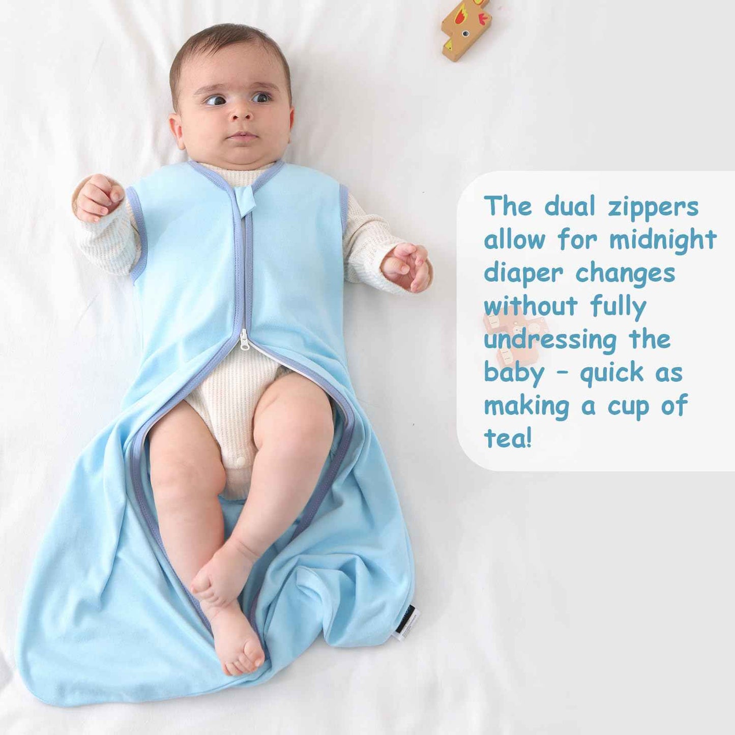 PewinGo Baby Sleeping Bag, 0.5 Tog, 2 Pieces, Made of 100% Cotton, for Newborns 0-6 Months, Double Zip, Soft & Breathable, Machine Washable (Beige)