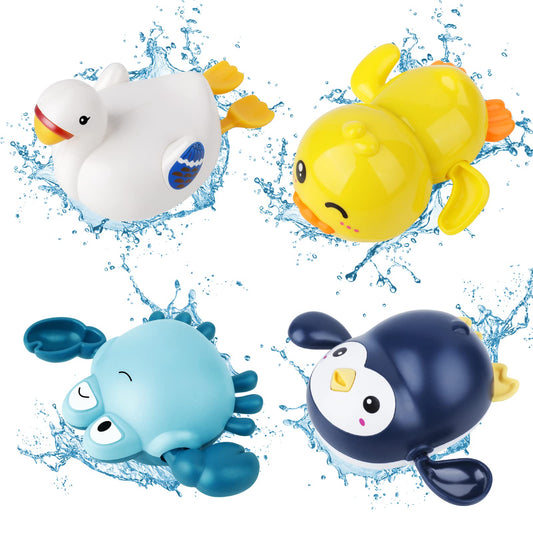 twoonto Baby Badespielzeug, Aufzieh-Badespielzeug 4 Stück für Kinder, Badewannen-Spielzeug, Bad-Schwimm-Spielzeug für Kleinkinder Jungen Mädchen 0 1 2 3 4 Jahre alt