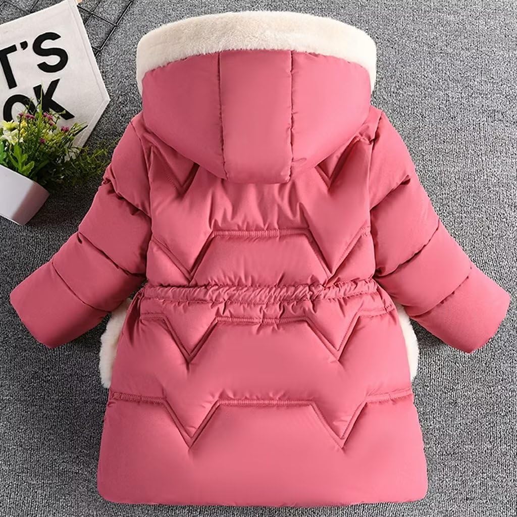 linboo Children's Winter Jacket Girls Jacket Lined Warm Winter Coat Outdoor Hooded Jacket Windproof Parka with Plush Gloves Quilted Jacket