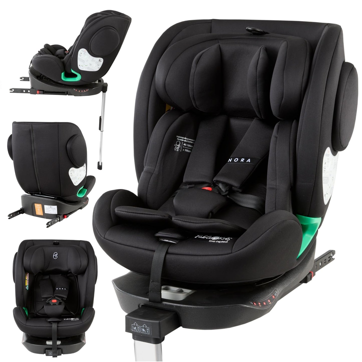 FableKids NORA Kindersitz Grau | 360° drehbarer i-Size Autokindersitz 40–150 cm | Reboarder mit ISOFIX & Stützbein | höhenverstellbare Kopfstütze & Rückenlehne | ECE R129/04 zertifiziert - Meloni2