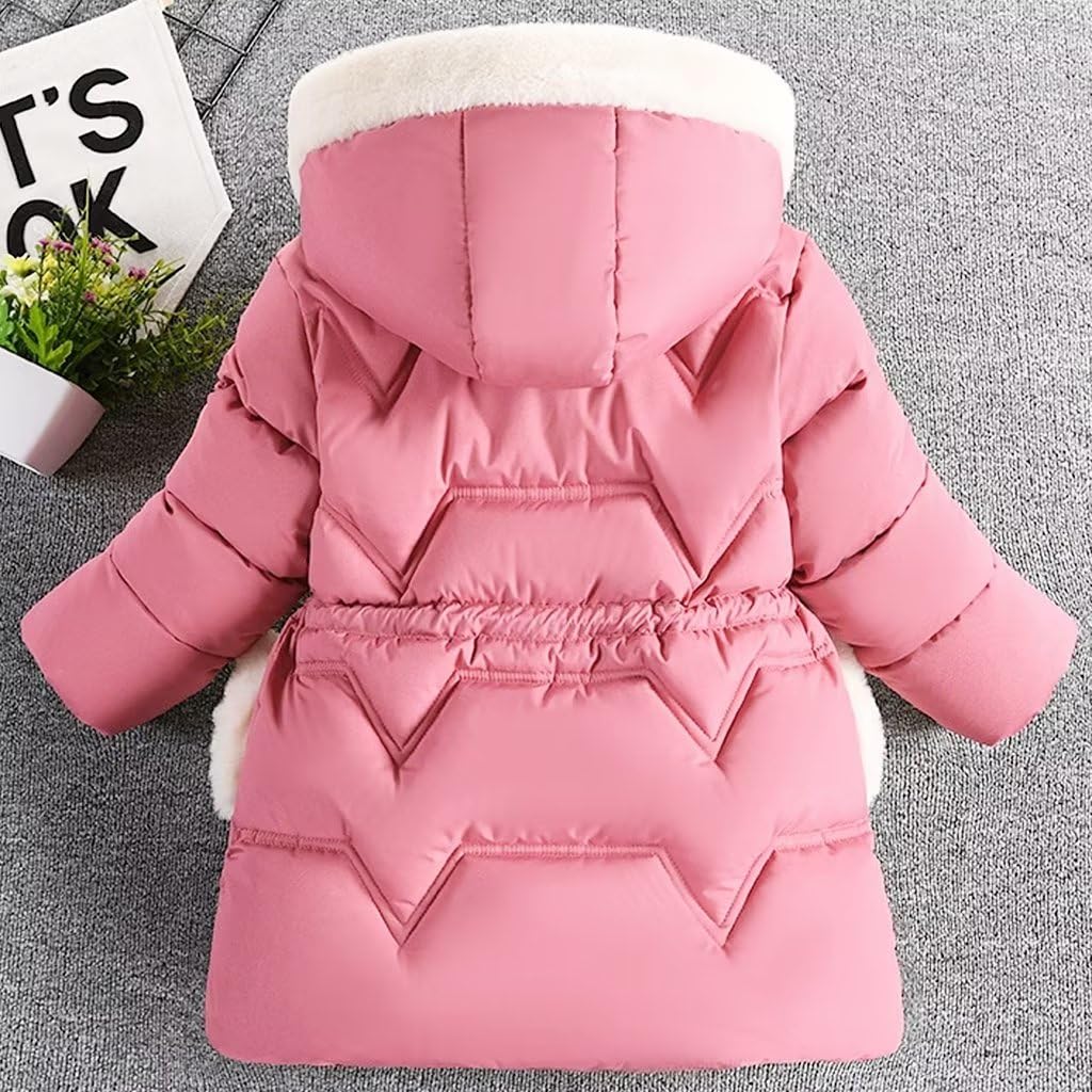 linboo Children's Winter Jacket Girls Jacket Lined Warm Winter Coat Outdoor Hooded Jacket Windproof Parka with Plush Gloves Quilted Jacket