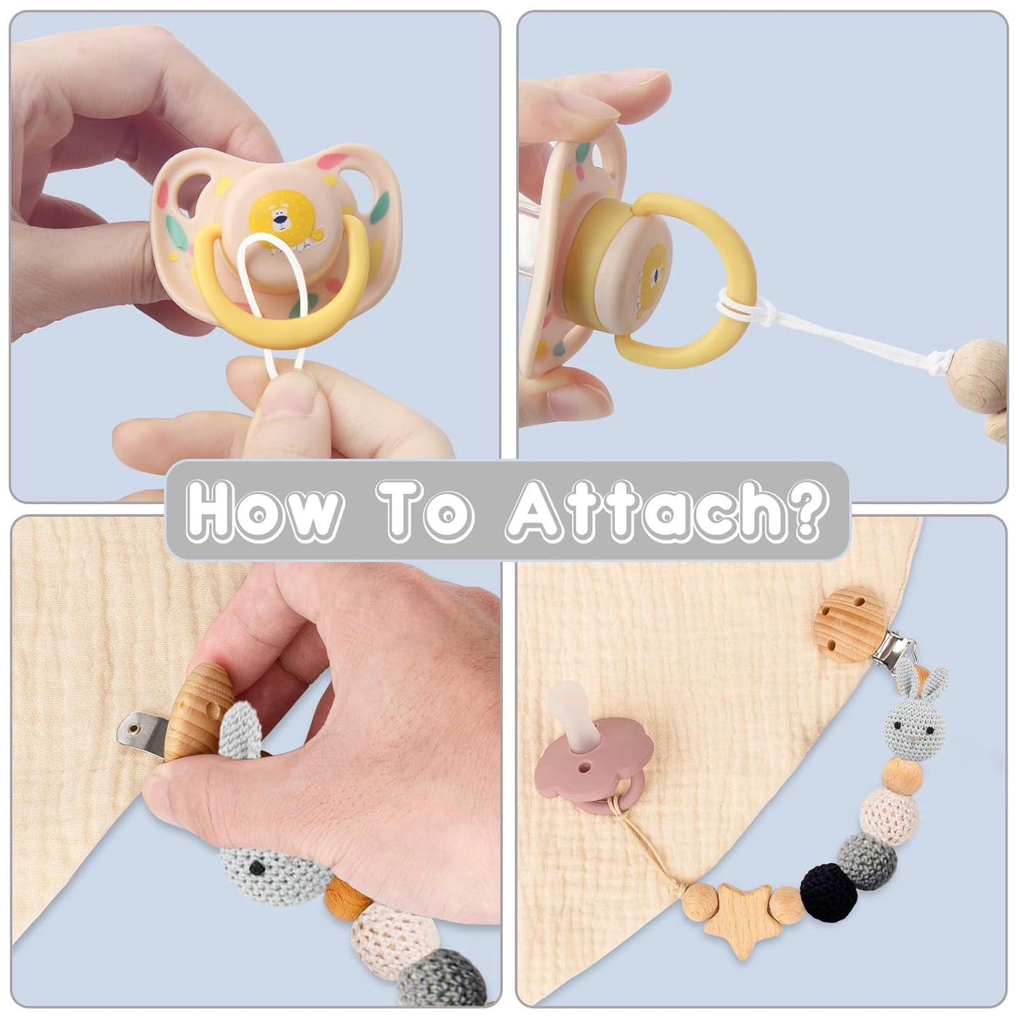 Handgemachte Kaninchen Design Schnullerkette - Geschenk für Babyparty, Geburtstag Weihnachten