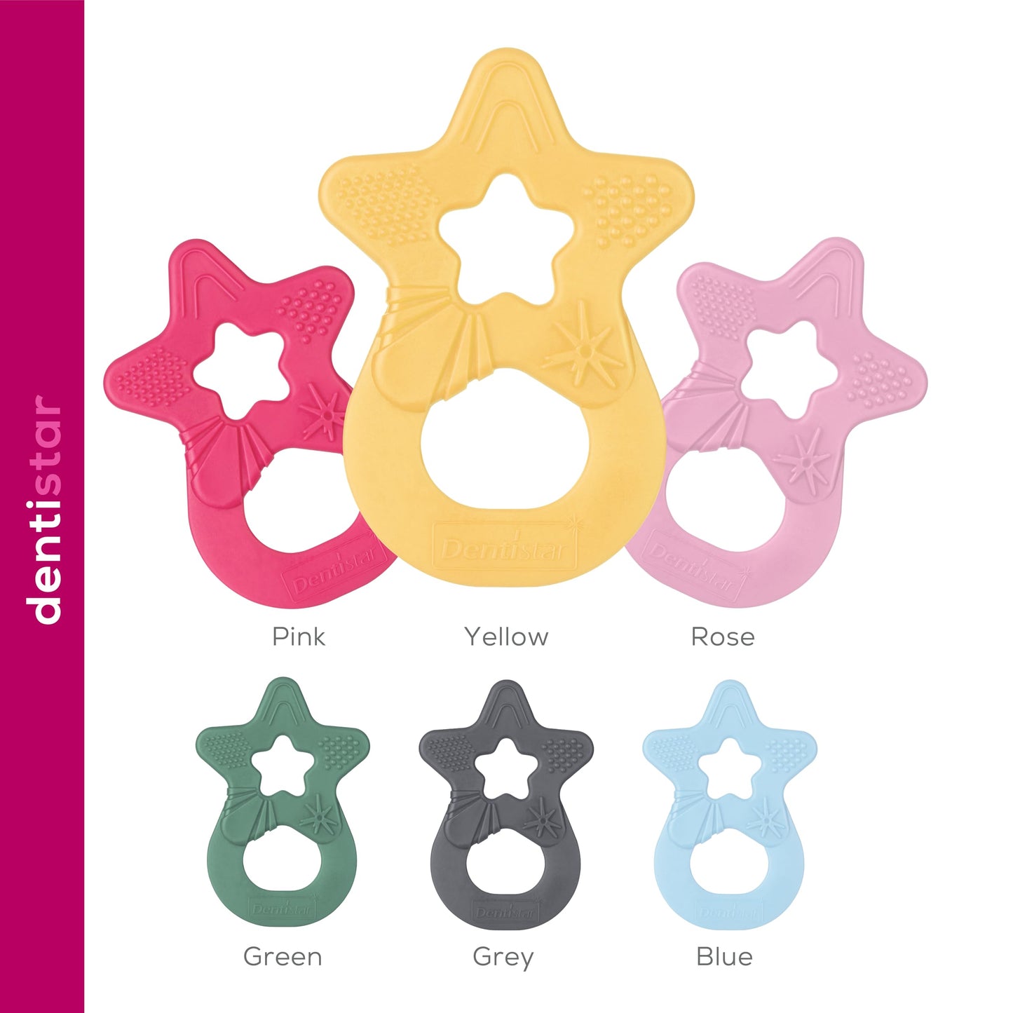 Dentistar Beißring 2er-Set – Teether für Babys & Kleinkinder ab 3 Monate – Baby Beißring mit Griff aus weichem Material zur Zahnungshilfe & Massage – Made in Germany – Pink & Lila