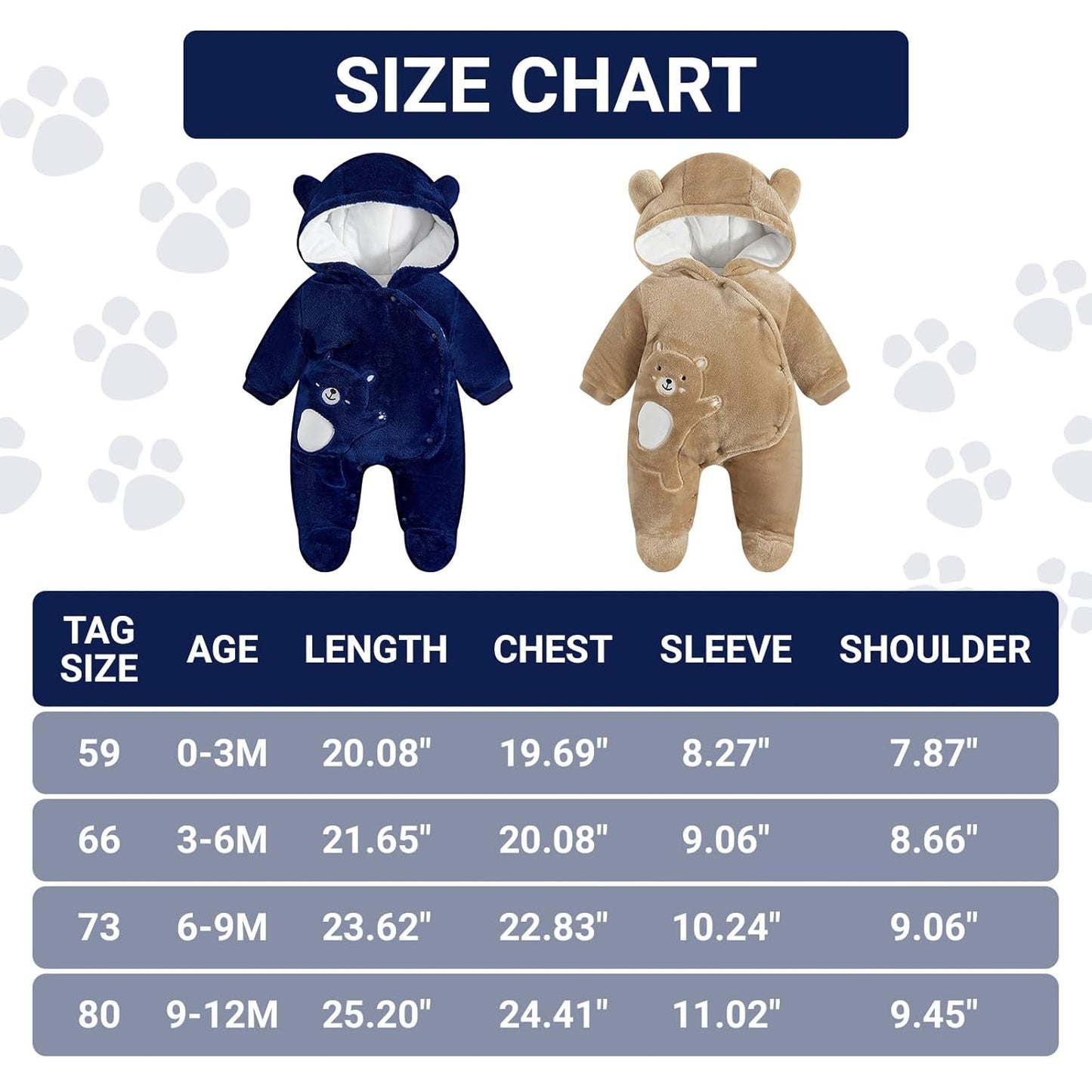 JiAmy Baby-Overall Baby-Strampler Flanell Winter-Strampelanzug mit Füßchen Kapuze Cartoon,Khaki 6-9 Monate