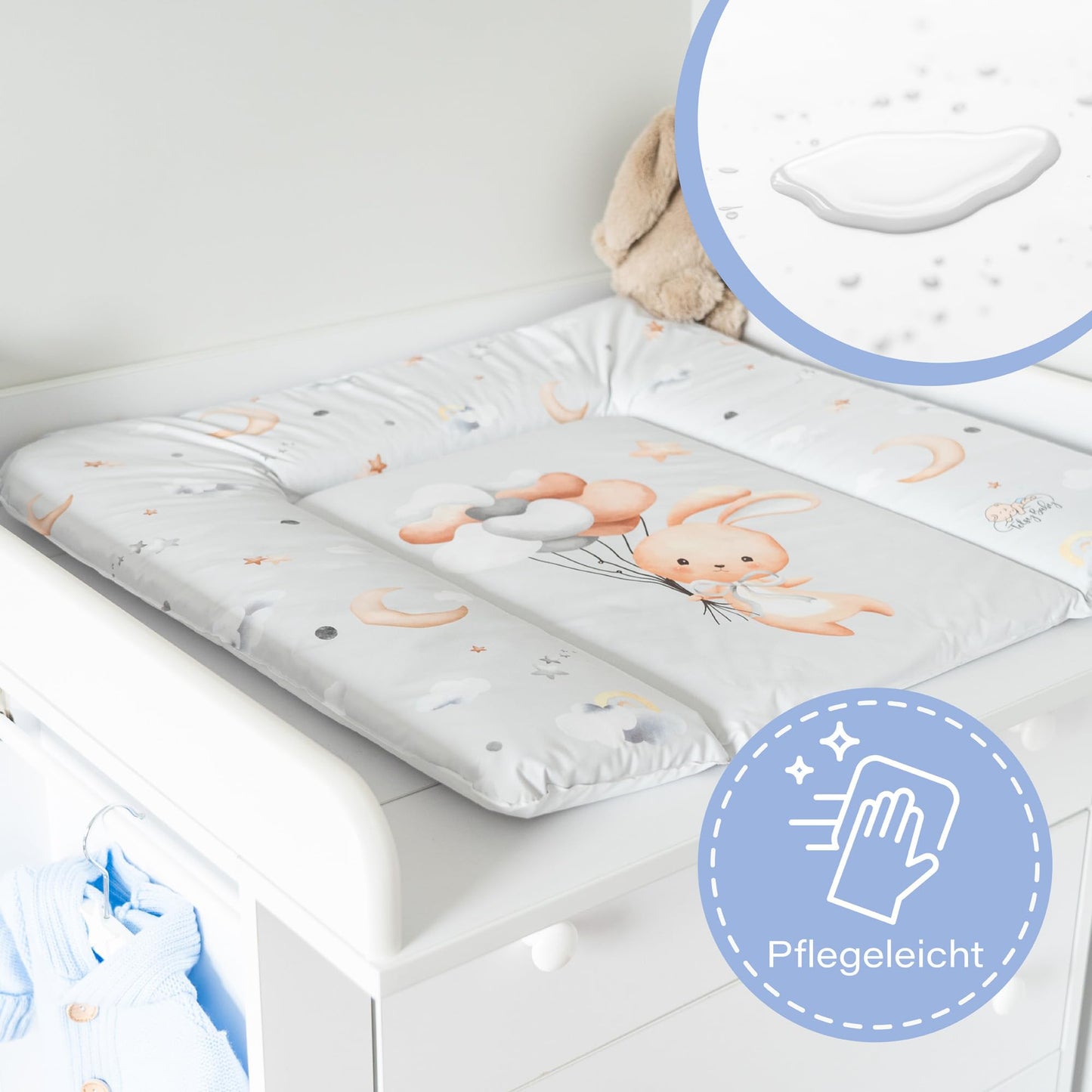 Wickelauflage Wickelunterlage abwaschbar und wasserdicht 75x72 cm - Wickelmatte zum Auflegen auf Wickeltisch Wickelaufsatz Wickelkommode oder Waschmaschine changing mat 75 x 72 Safari Motiv