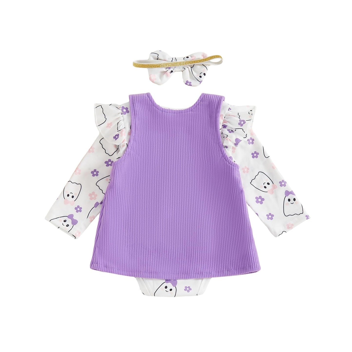 Geagodelia Baby Girl Halloween Clothing Outfit Pumpkin Ghost Baby Clothing Set Body Top + Jumpsuit Dress Newborn Soft Baby Set