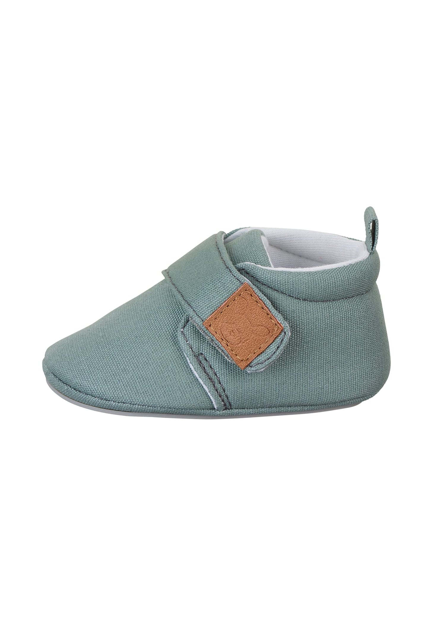 Sterntaler Krabbelschuhe uni - Baby Schuhe aus Canvas mit Klettverschluss - Baby und Kleinkind Hausschuh - aufgenähte Sternen Sohle rutschfest - Unisex Sneaker mit Jersey Futter - steingrün