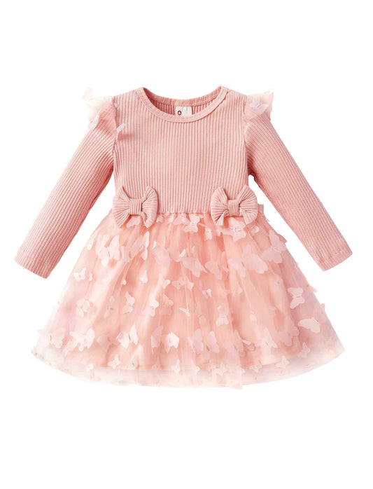 PATPAT Baby Girls' Tulle Dress with Long Sleeves, Tutu for Toddlers, Perfect as a Flower Girl or Christmas Party Birthday Long Sleeve Princess Dress, 3-24 Months