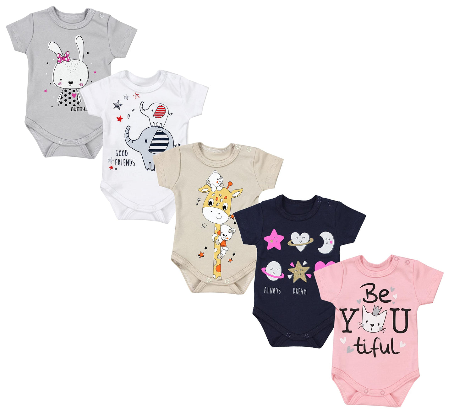 TupTam Baby Body Kurzarm im 5er Pack – Bedruckter Body Baby aus Baumwolle für Jungen und Mädchen