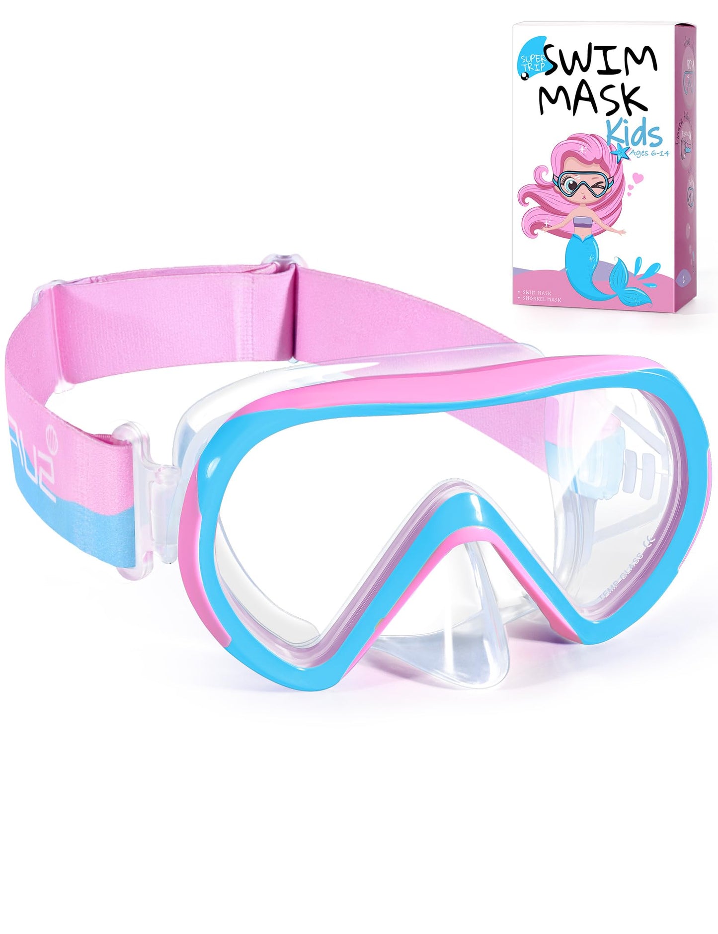 Supertrip Taucherbrille Kinder mit Stoffband,Schwimmbrille Kinder fur Mädchen Jugen,Gehärtetes Glas Schnorchelmaske Kinder mit Nase,180°Panorama Tauchmaske Schwimmmaske Kinder Anti-Leck fur 6-14 Jahre