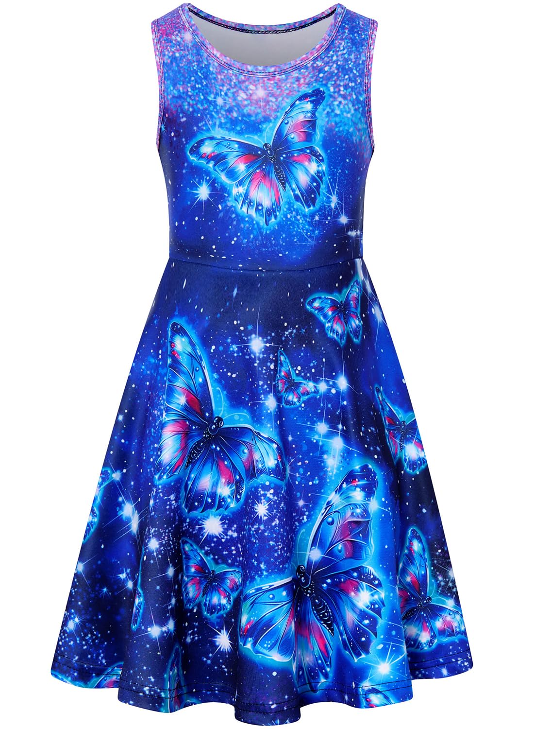 kids4ever Mädchen Kleid Ärmellos Sommerkleid Rundhals A-Linie Swing Kleid Meerjungfrau Galaxie Prinzessin Party Geburtstag 4-12 Jahre