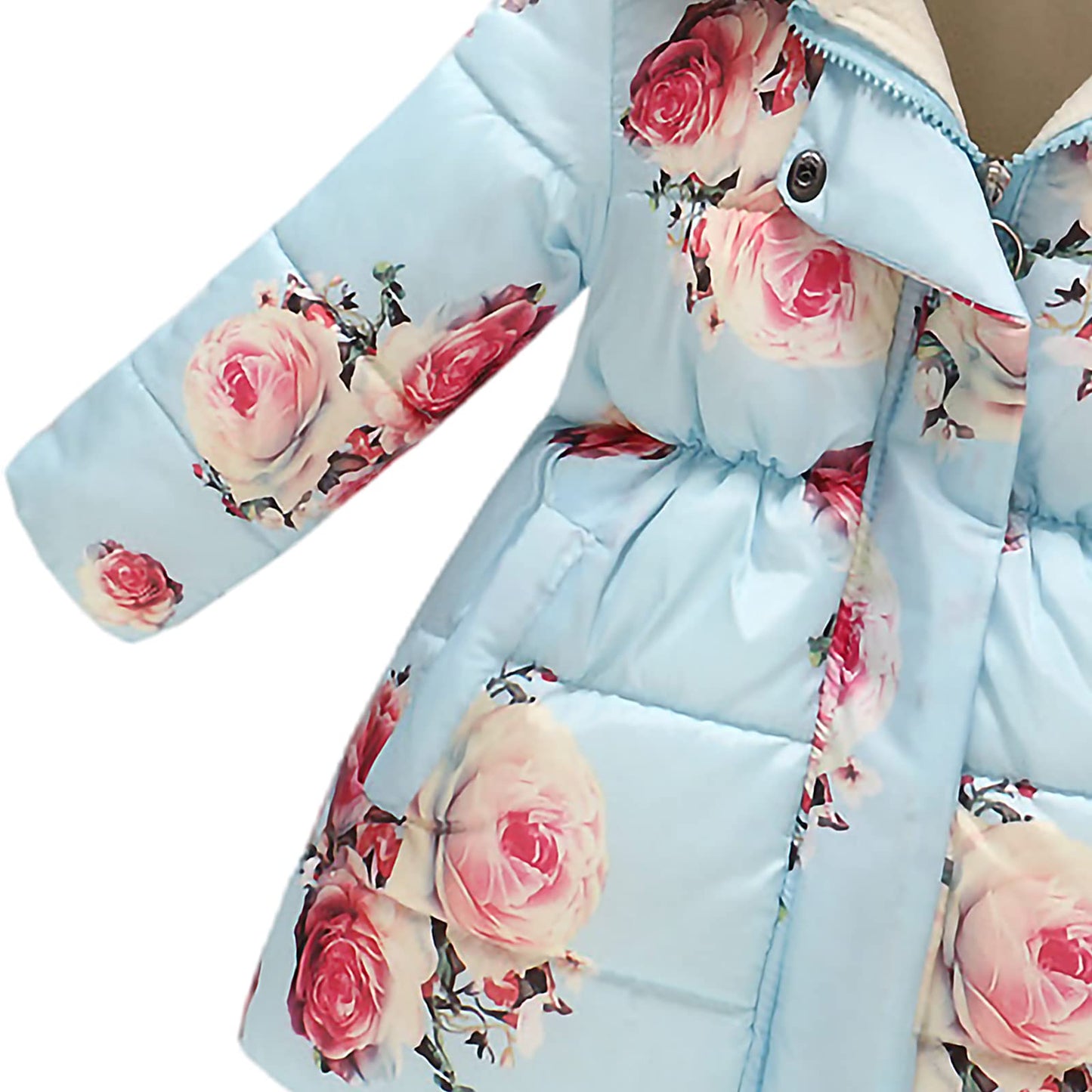 amropi Girls' Floral Winter Jacket with Fur Hood Warm Winter Coat Children's Jacket for 2-10 Years