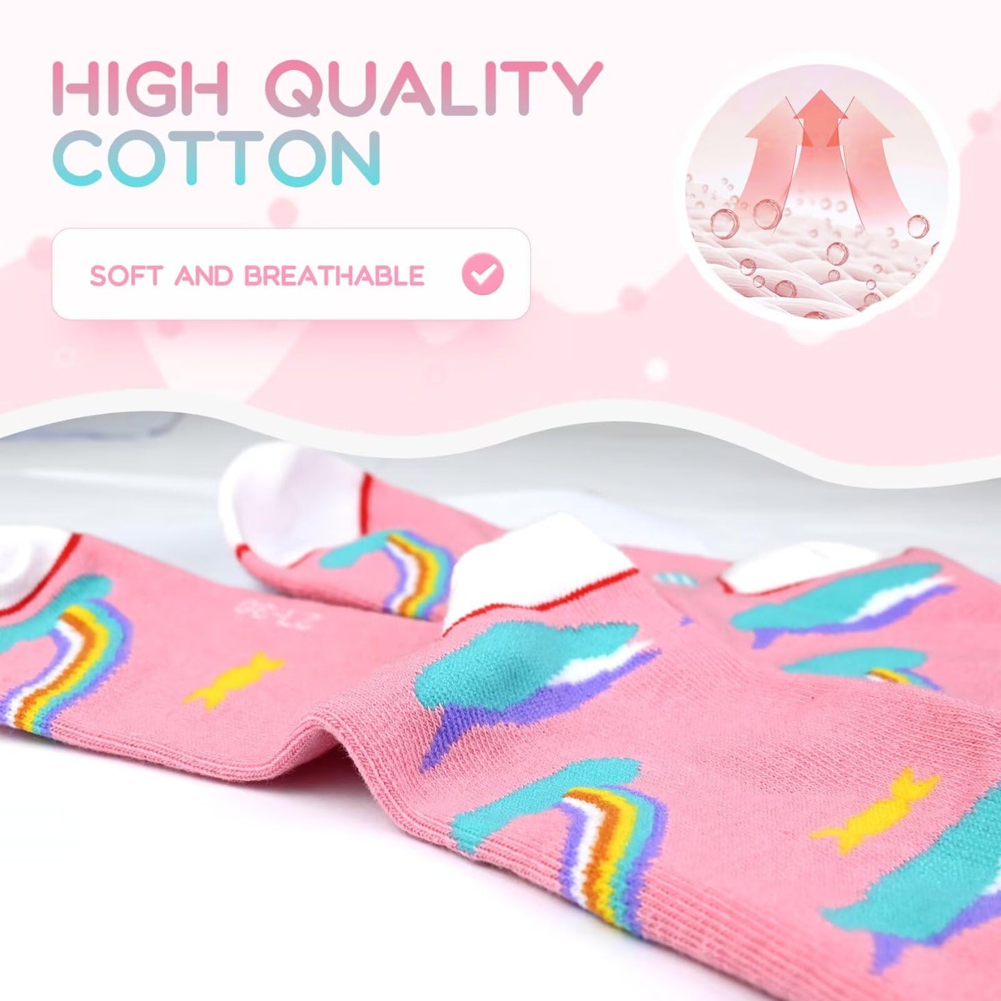 TUUHAW 10 Paar Kinder Socken für Mädchen und Jungen Socken Mit Motiv Schulkind Baumwolle Socken Bunt Gr. 23-38