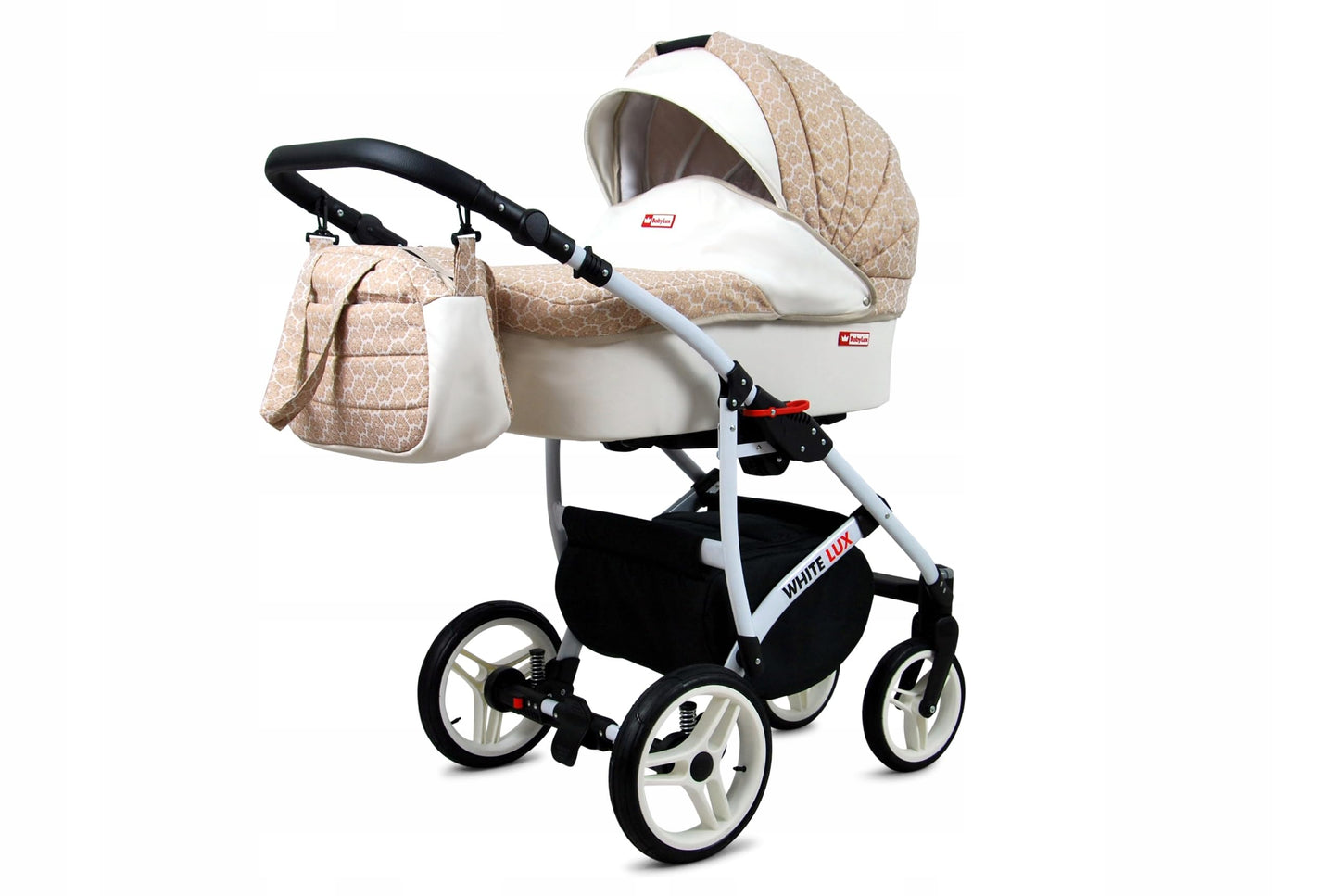 BabyLux® Bambimo Kinderwagen Set 3 in 1 - White Lux - incl. Babywanne, Buggy Sportsitz, Auto-Babyschale - Autositz - Kinderwagenset - Kombikinderwagen mit Wickeltasche, Regenschutz usw.