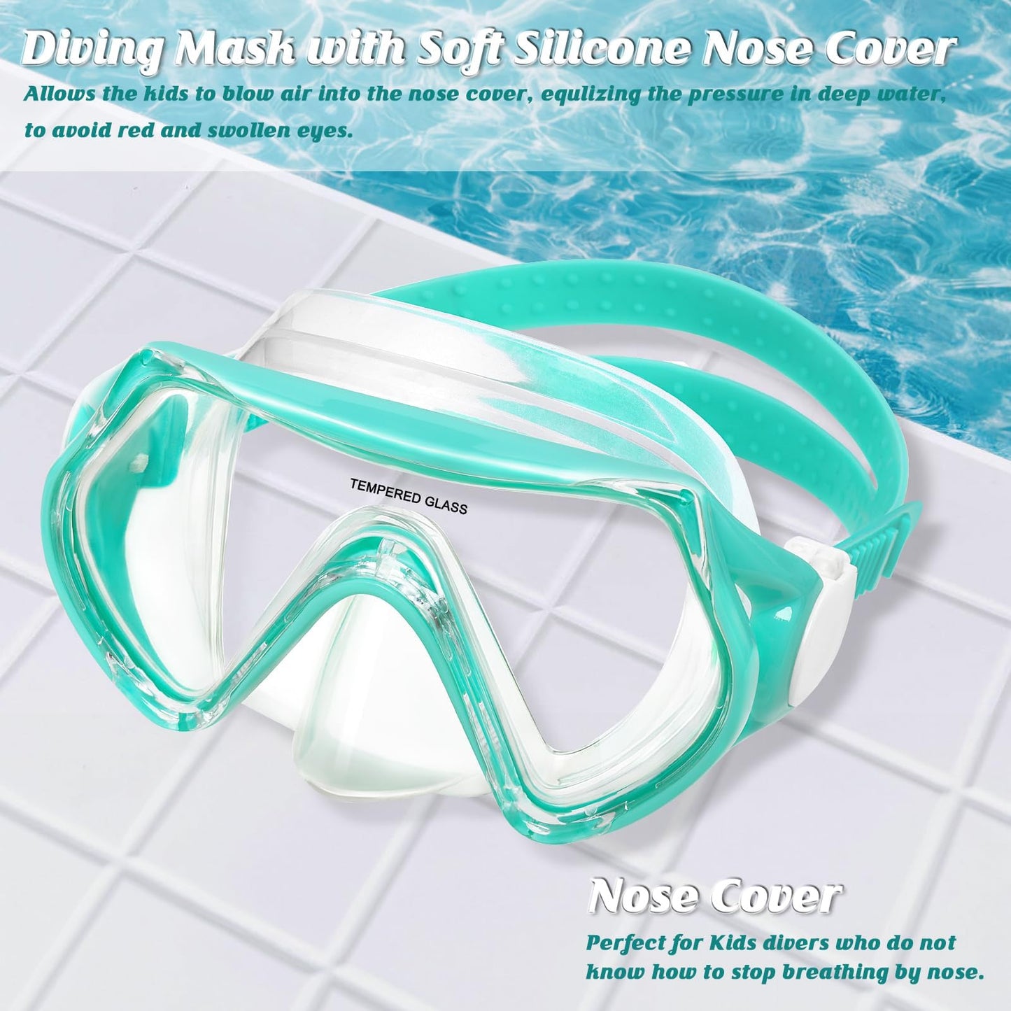 WOVOKA Taucherbrille Kinder, Schwimmbrille Kinder für 4-12 Jahre, Tauchmaske Schnorchelmaske Nasenabdeckung 180°Panorama HD Anti Nebel Anti-Leck für Jungen Mädchen Jugendliche