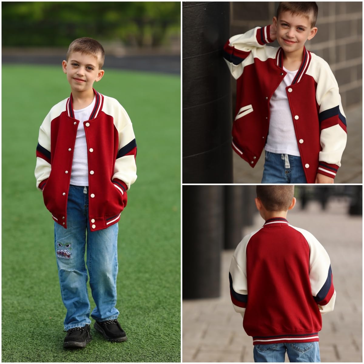 Rolanko Girls Baseball Jacket Boys Varsity Style Sweat Jacket with Pockets for School Bomber Coat for Children