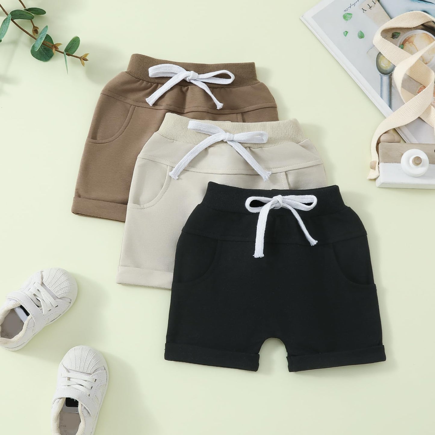 Himllauen Baby Jungen Shorts 3er-Pack Sommer Einfarbig Shorts 0-3 Jahre Kinder Kurze Hosen