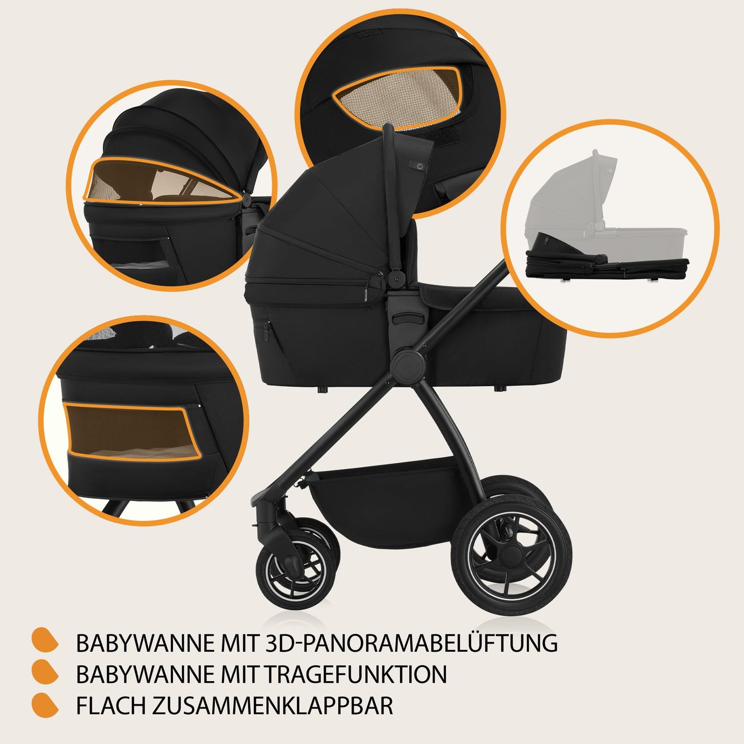 LIONELO MERIL 3-in-1 Multifunktionaler Kinderwagen 0-48 Monate Bis zu 22 kg, Babywanne bis zu 9 kg, Kindersitz bis zu 13 kg, Geländeräder 360°, Vollfederung, XXL-Verdeck mit UPF50+ - Meloni2