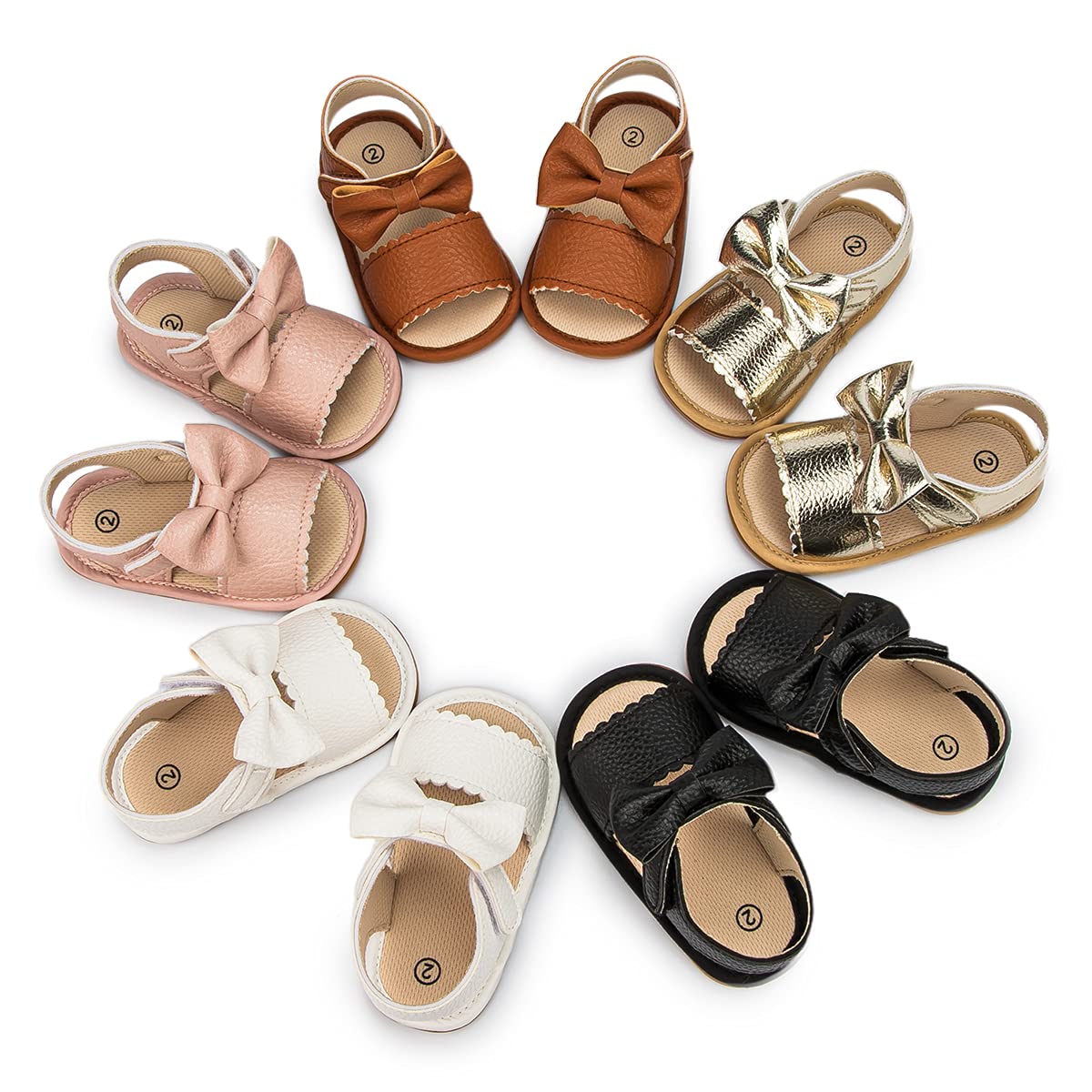 Sonsage Infant Baby Girls Boys Summer Sandals Newborn Bow Crib Sandals Outdoor Beach Toddler PU Leather Soft Rubber Sole Dress Flat First Walking Shoes, a01 Black, 3-18 Months
