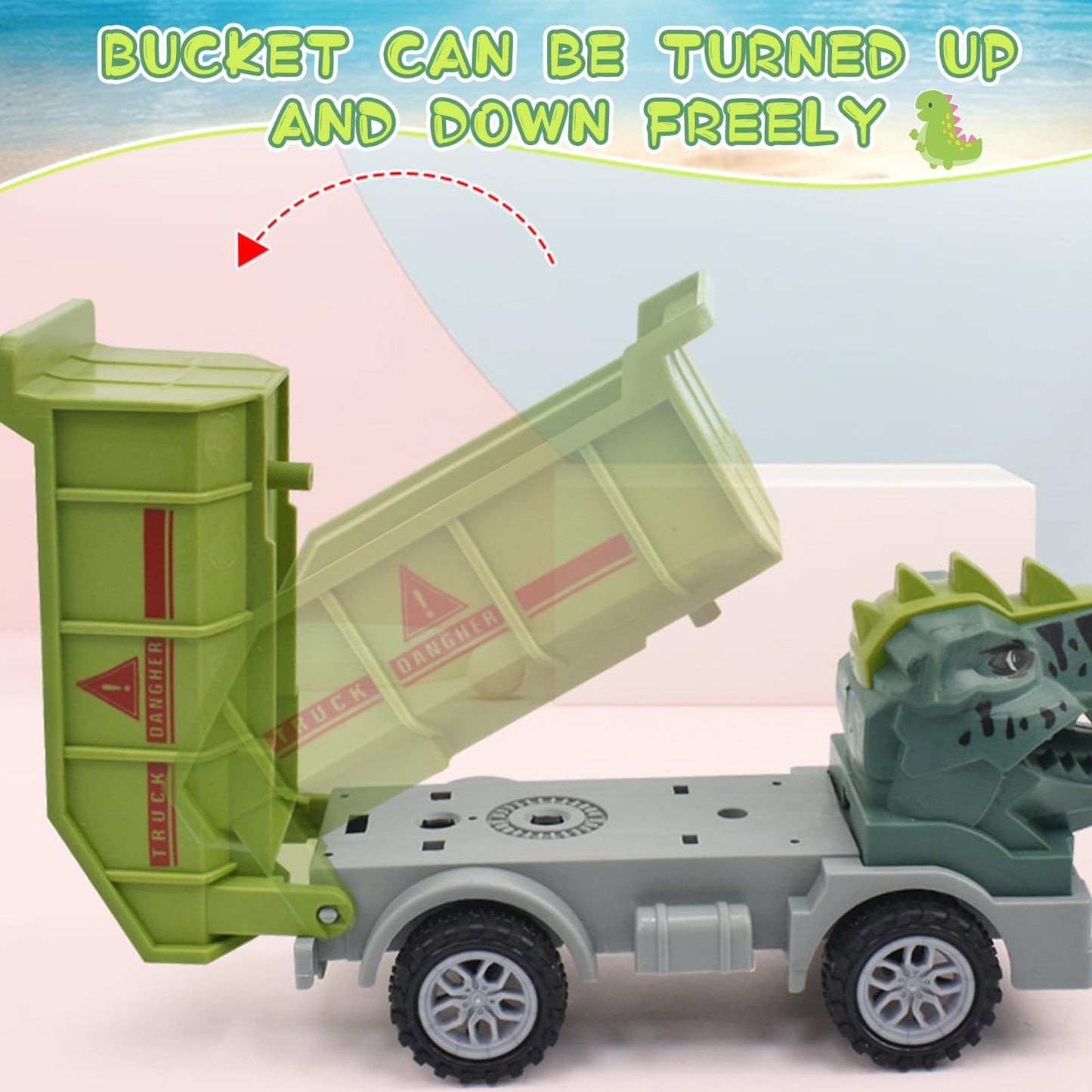 Baustellenfahrzeuge ab 3 Jahren, Set mit 3 Dinosaurier-Sandgruben-Spielzeugset mit Bagger, Transporter, Muldenkipper, robustem Sandspielzeugfahrzeugen Auto, geeignet als Sandspielzeug für Kinder ab 2+ (01)