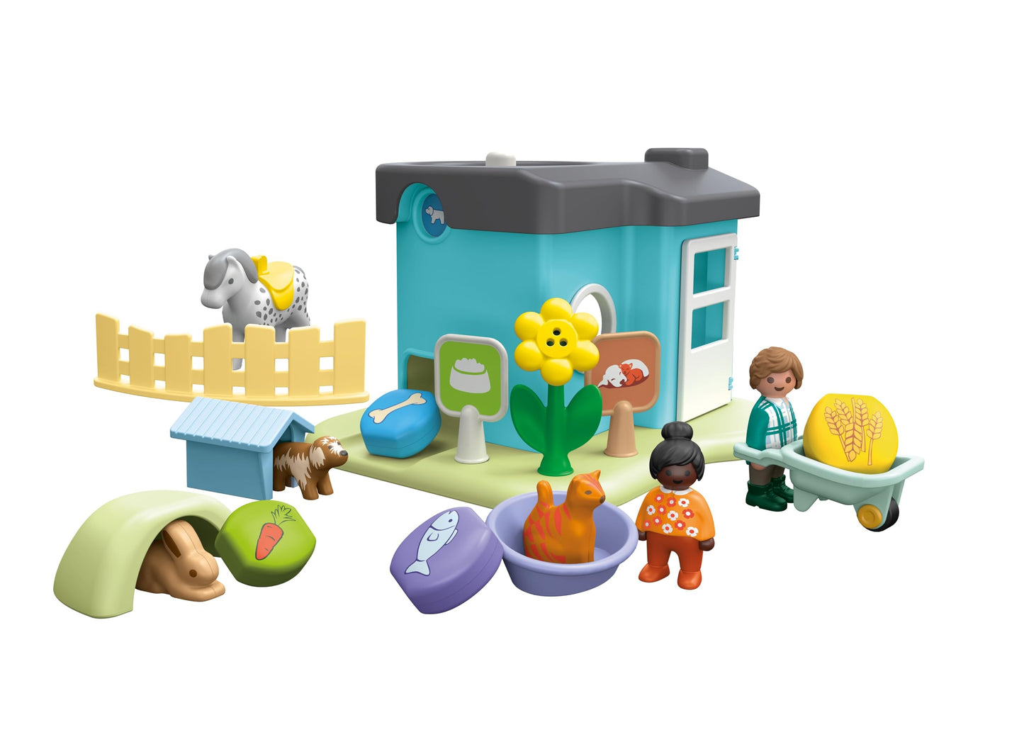 PLAYMOBIL JUNIOR | Tierpension mit Futterspender | nachhaltiges Spielzeug aus biobasierten Kunststoffen | für Kinder ab 1 Jahr | 71690