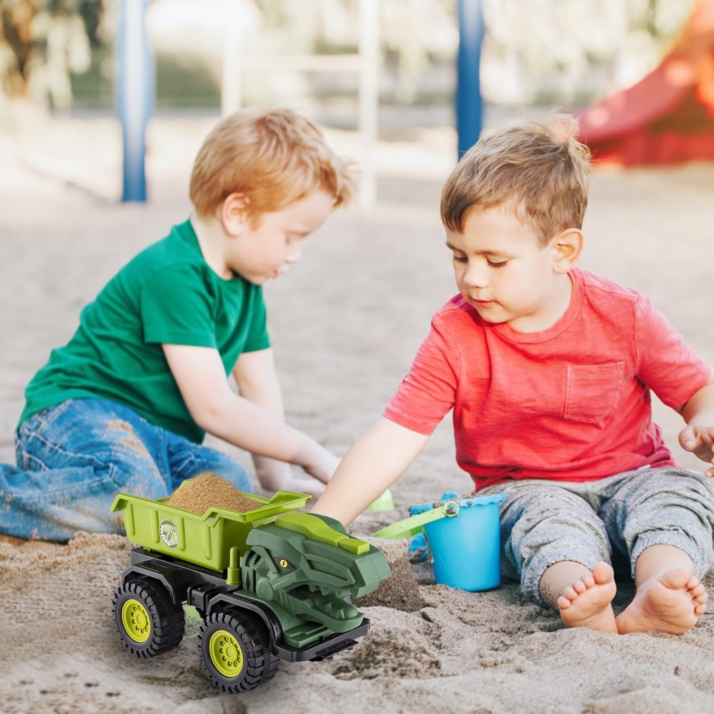 Baustellenfahrzeuge ab 3 Jahren, Set mit 3 Dinosaurier-Sandgruben-Spielzeugset mit Bagger, Transporter, Muldenkipper, robustem Sandspielzeugfahrzeugen Auto, geeignet als Sandspielzeug für Kinder ab 2+ (01)