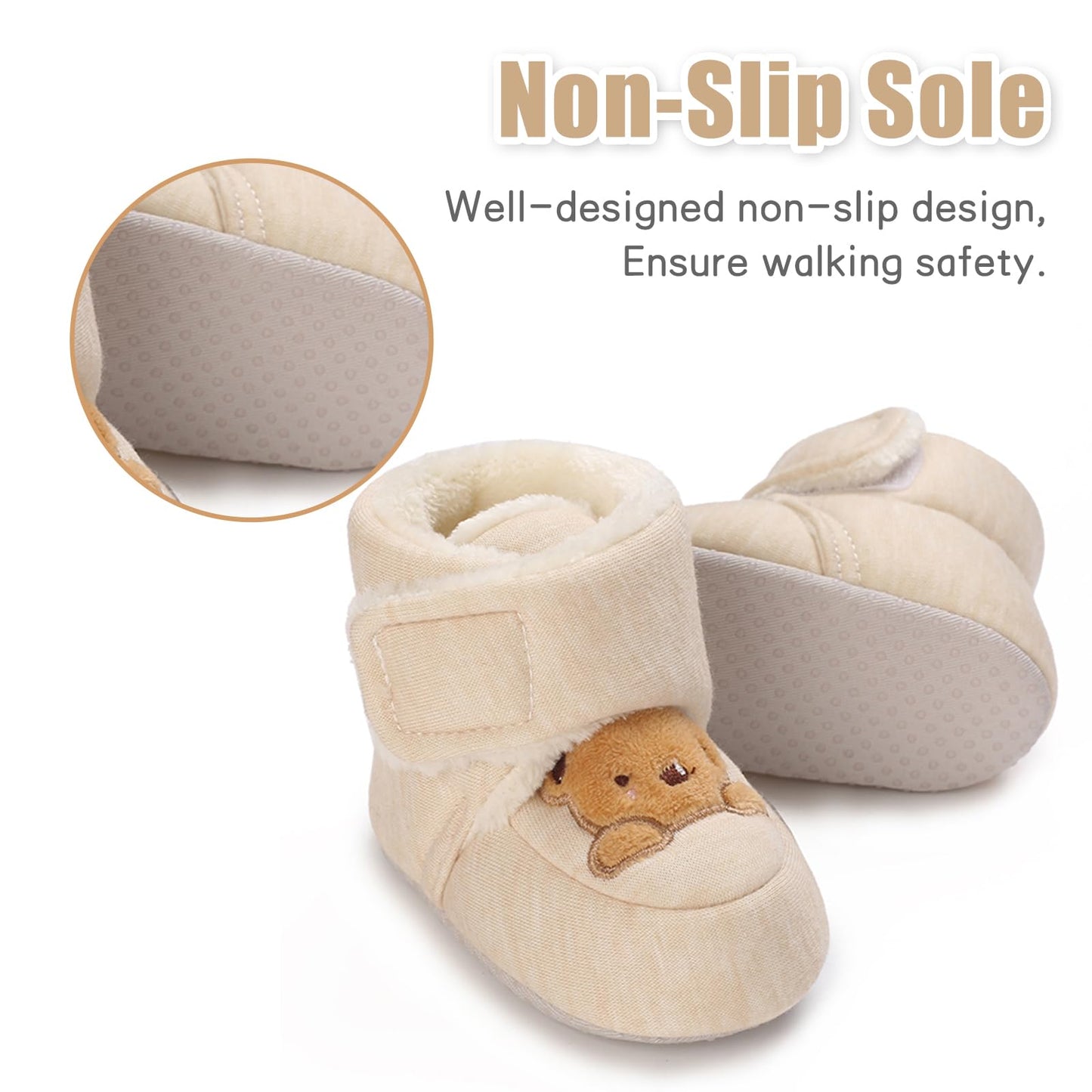 Tolaler Baby Newborn Fleece Booties Unisex, Thickened Lining, Warm Baby Winter Shoes, Adjustable Non-Slip with Soft Sole, Baby Booties/Everyday Wear (0–18 Months)