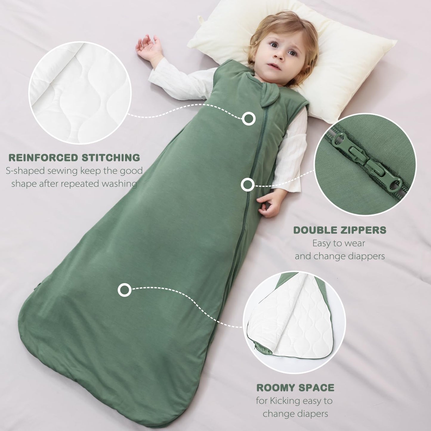Mosebears Winter Sleeping Bag Baby 2.5 Tog, Bamboo Fibre Baby Sleeping Bag, Extremely Soft and Warm L (18-36 Months)
