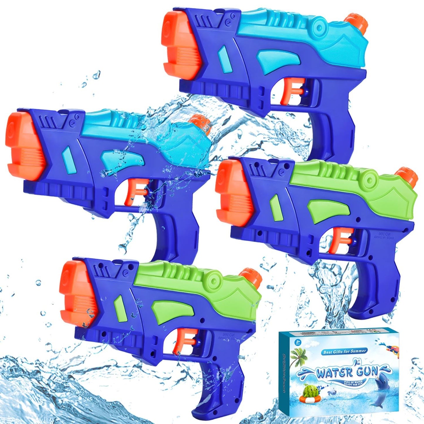 (4-Pack) Wasserpistolen für Kinder, Wasserpistolen Spritzpistolen für Schwimmbad im Freien, Beste Sommer Wasser Kampf Spielzeug Geschenke für Jungen Mädchen, Training Spielzeug für Haustiere