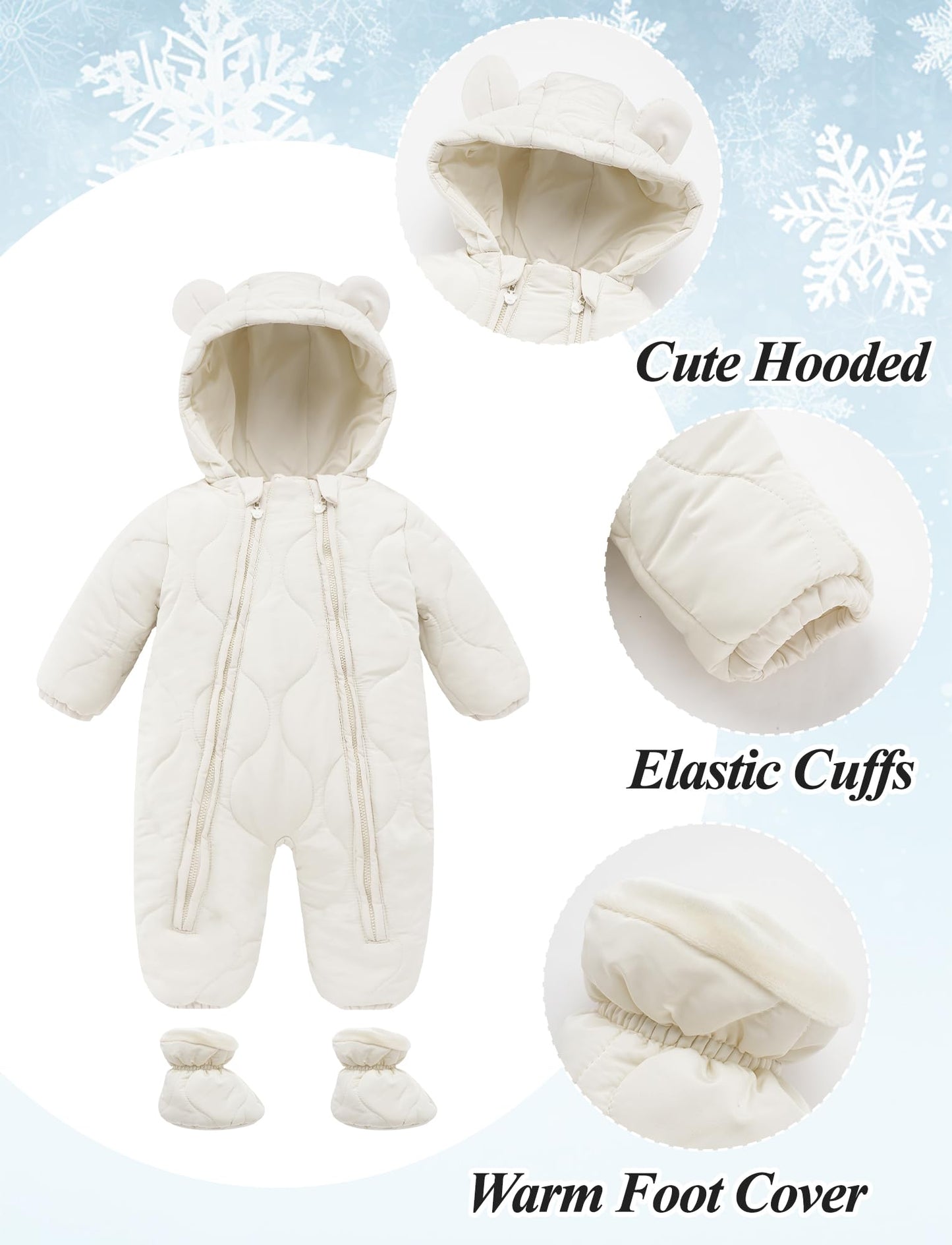 NEAWEALY Baby Winter Jumpsuit Girls Boys Romper Romper with Hood Snowsuits Newborn Sleep Romper Zip Romper with Shoes Playsuit