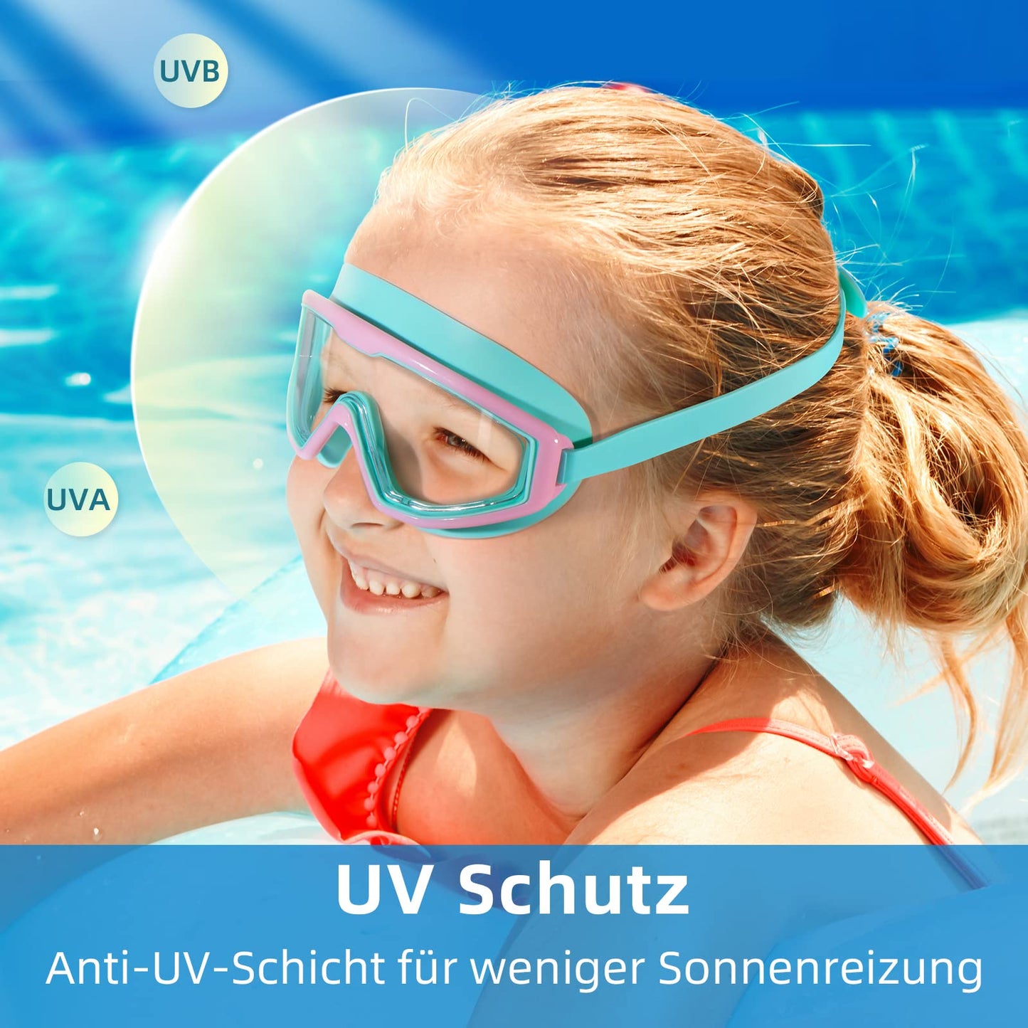 Water Space Swimming Goggles for Children 3-15, Panoramic View, Anti-Fog, No Leaking, Swimming Goggles for Swimming Pool and Beach