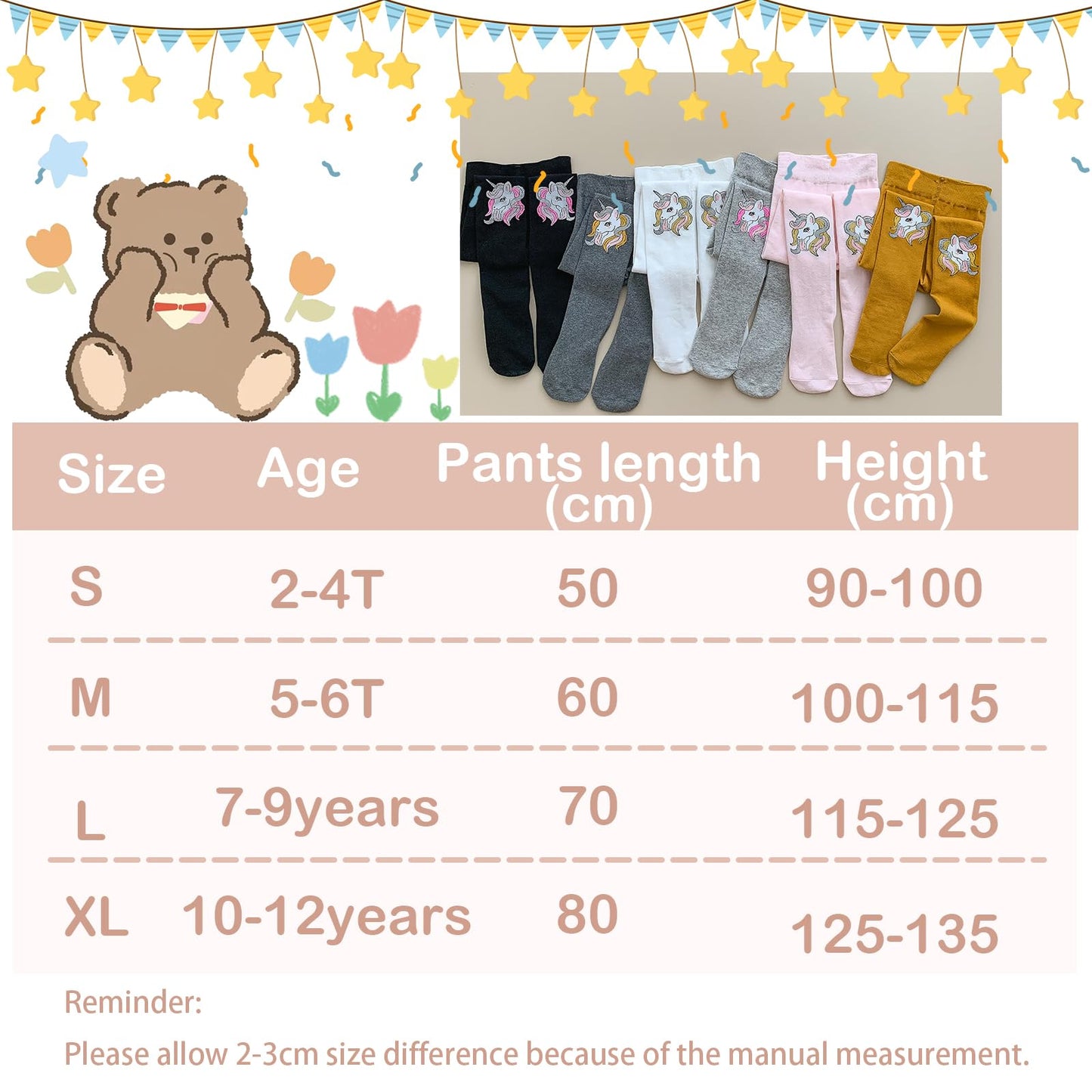 Silkglory Pack of 3 Baby Tights for Girls, Tights for Girls with Cute Glitter Print Pattern, Full Footed Leggings Tights for Newborns Toddlers 2-12 Years