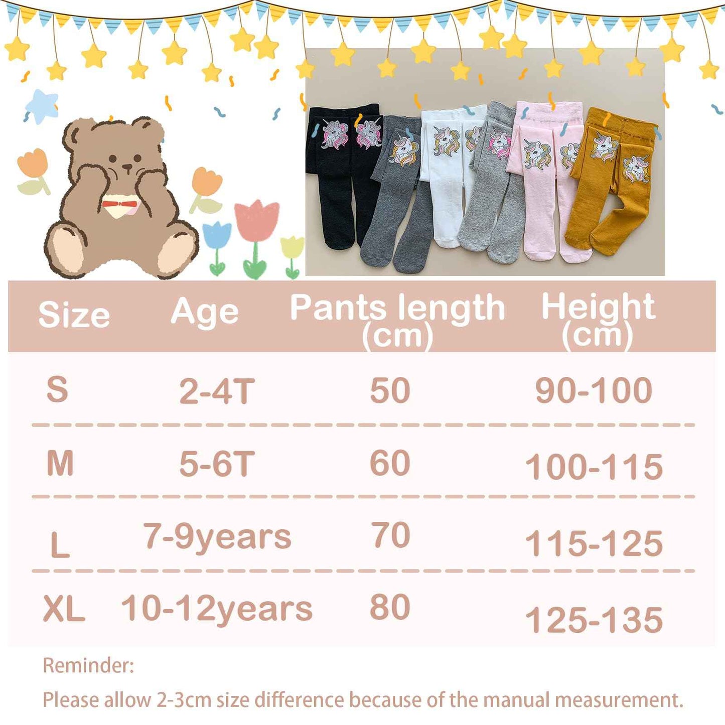 Silkglory Pack of 3 Baby Tights for Girls, Tights for Girls with Cute Glitter Print Pattern, Full Footed Leggings Tights for Newborns Toddlers 2-12 Years