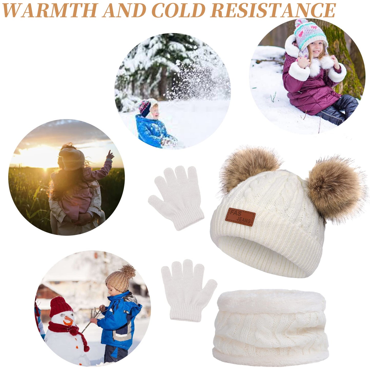 Kinder Wintermütze Schal Handschuhe Set - Strickmütze Beanie Hut für Mädchen Jungen 3-8 Jahre - Warme Winter Bekleidung