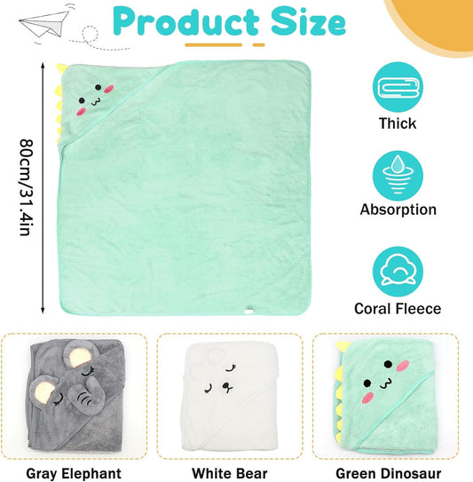 Forhandy Baby Hooded Towel, Pack of 3, Baby Towel Hood 80 x 80 cm, Baby Towel with Hood, Coral Fleece, Soft & Super Absorbent, Baby Bath Towel for Babies and Toddlers