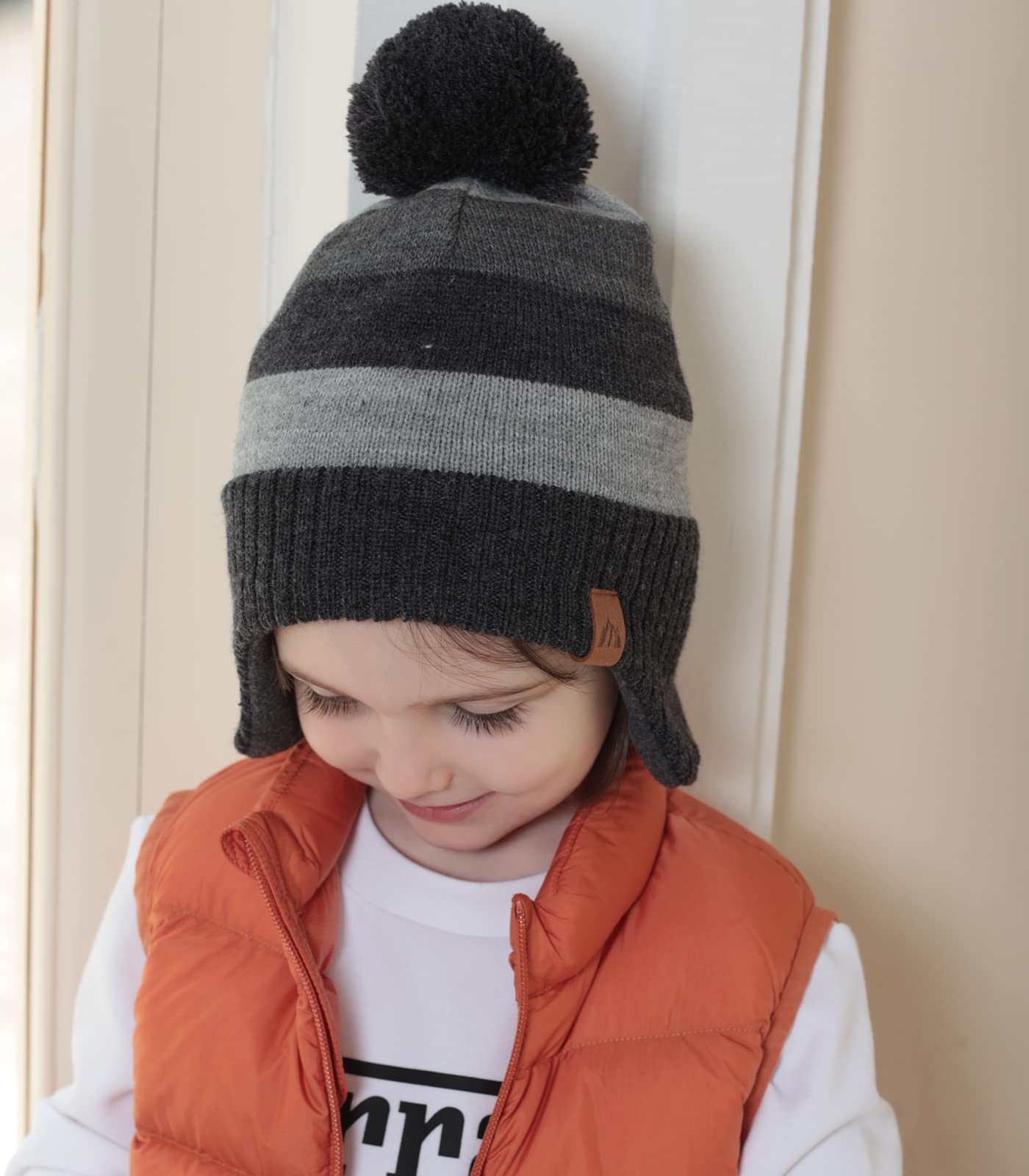 AHAHA Girls' Winter Hat, Earflap Beanie, Pompom Knitted Hats